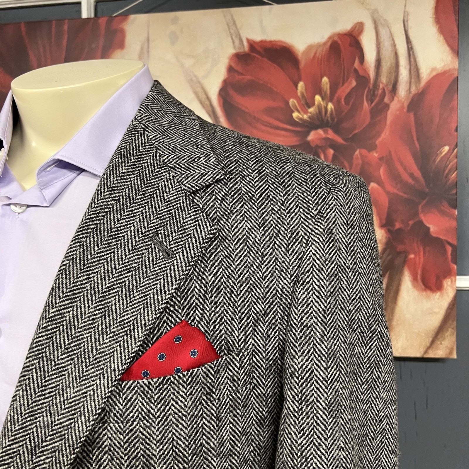 VTG Hart Schaffner Marx Tweed Blazer Sport Coat Mens 40R Wool Herringbone Gray
