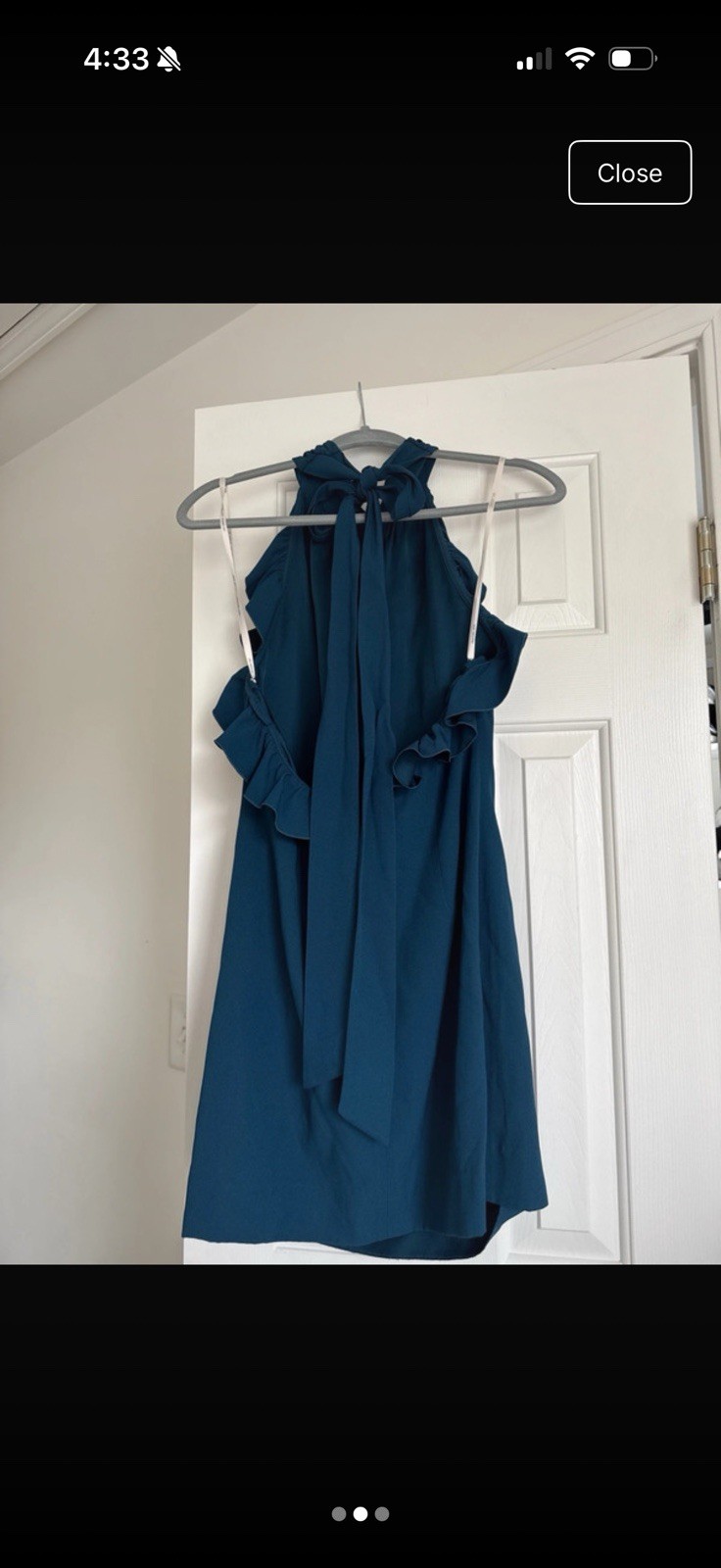 Rachel Zoe Blue Shift Dress Cold Shoulder Ruffle Tie High Neck Size 4
