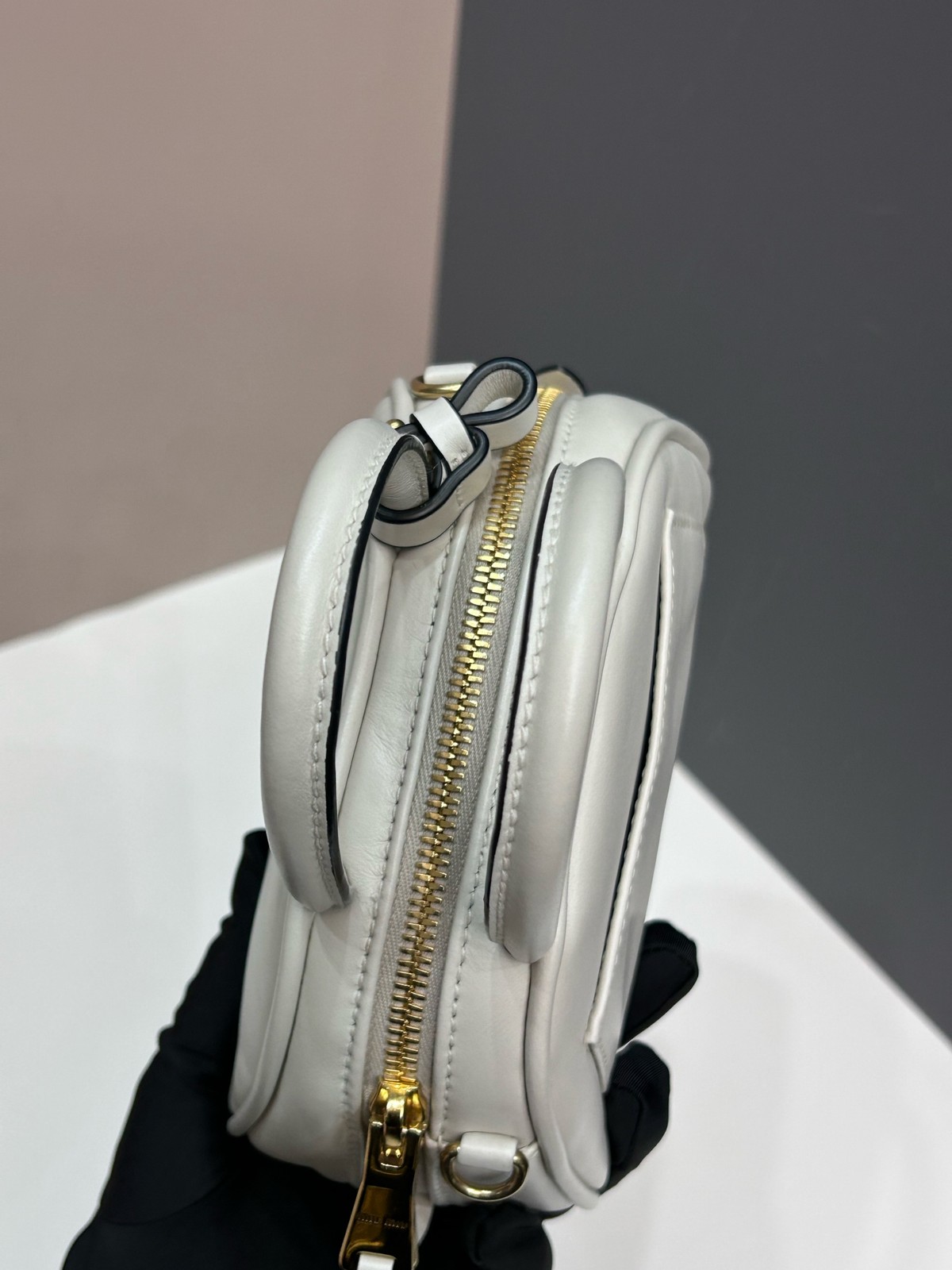 Authentic Preowned Miu Miu Mini Dome White Leather W/ Detachable Crossbody Strap