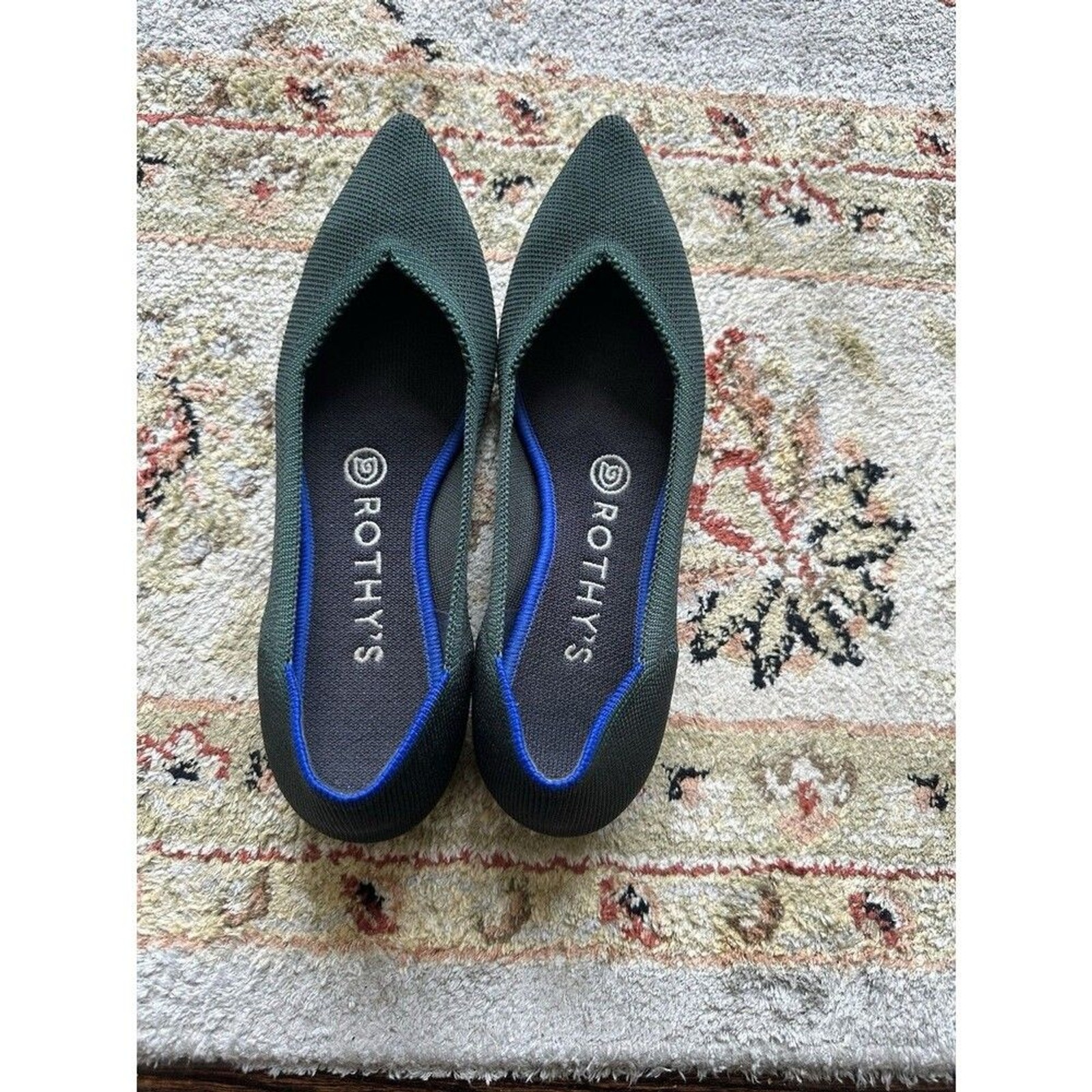Rare Rothy’s Women’s Knit Pointed Toe Slip-On Flats Comfort Lightweight Green 7
