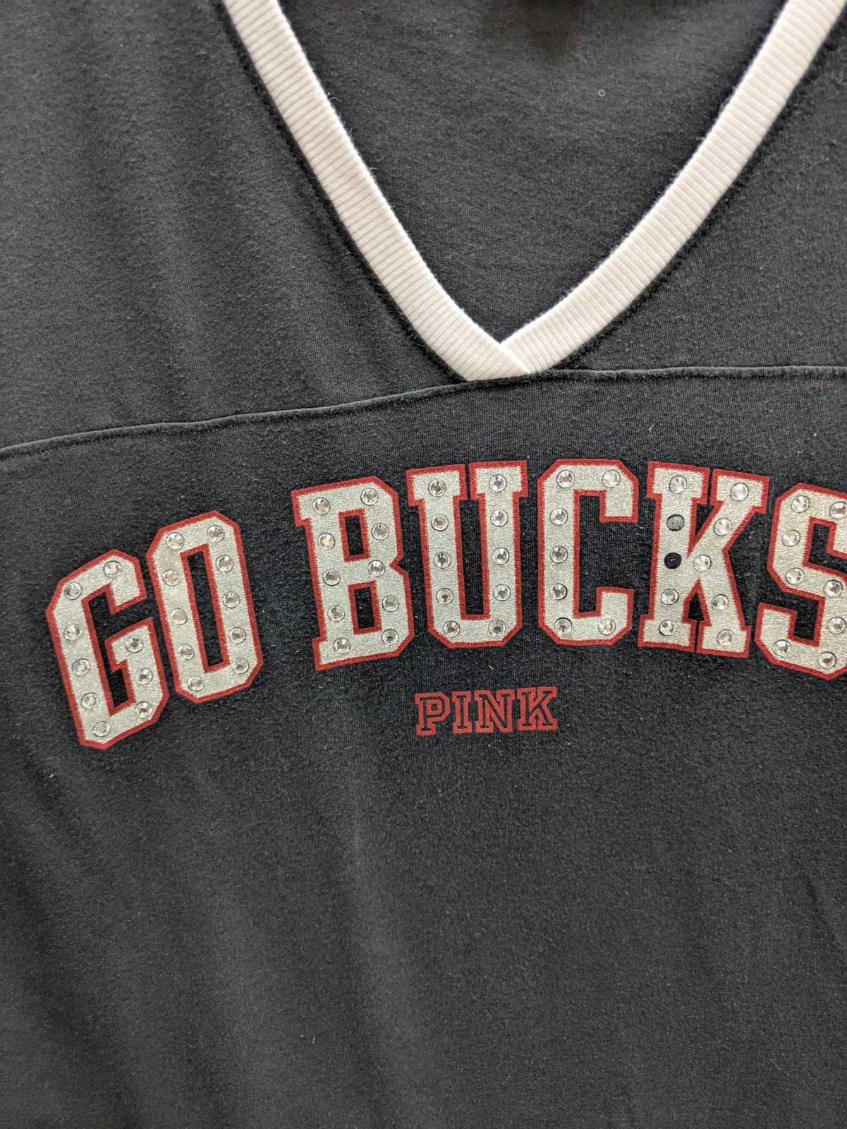 Pink VS Collegiate Tee Womens Large Go Bucks OSU Bling Rhinestones READ