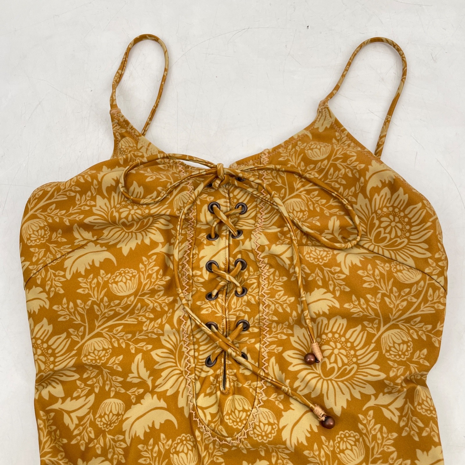 Spell & The Gypsy women size S Lioness One Piece lace-up neck swimsuit Caramel