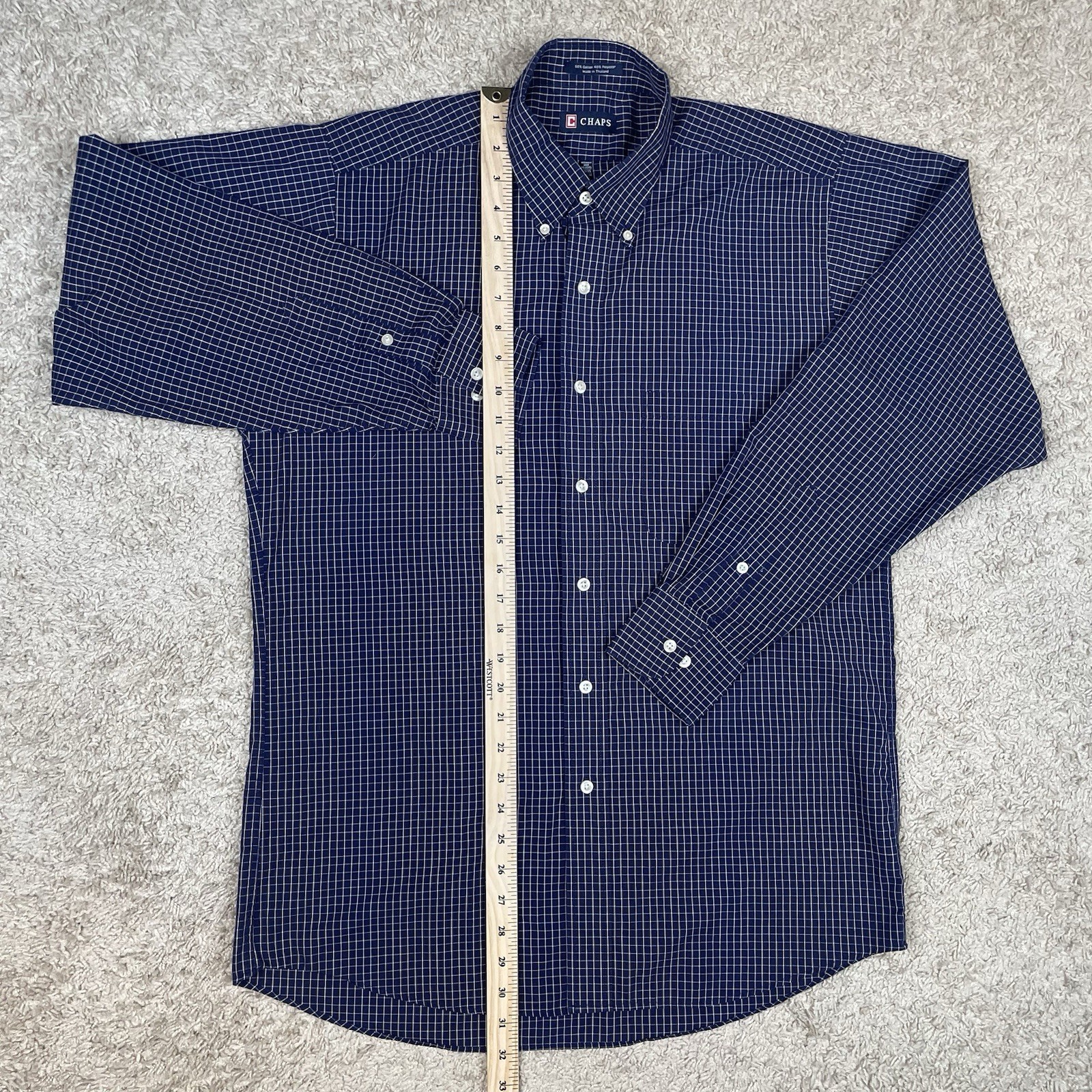 Chaps Shirt Men’s Medium Long Sleeve Button Down Blue Plaid Wrinkle Free