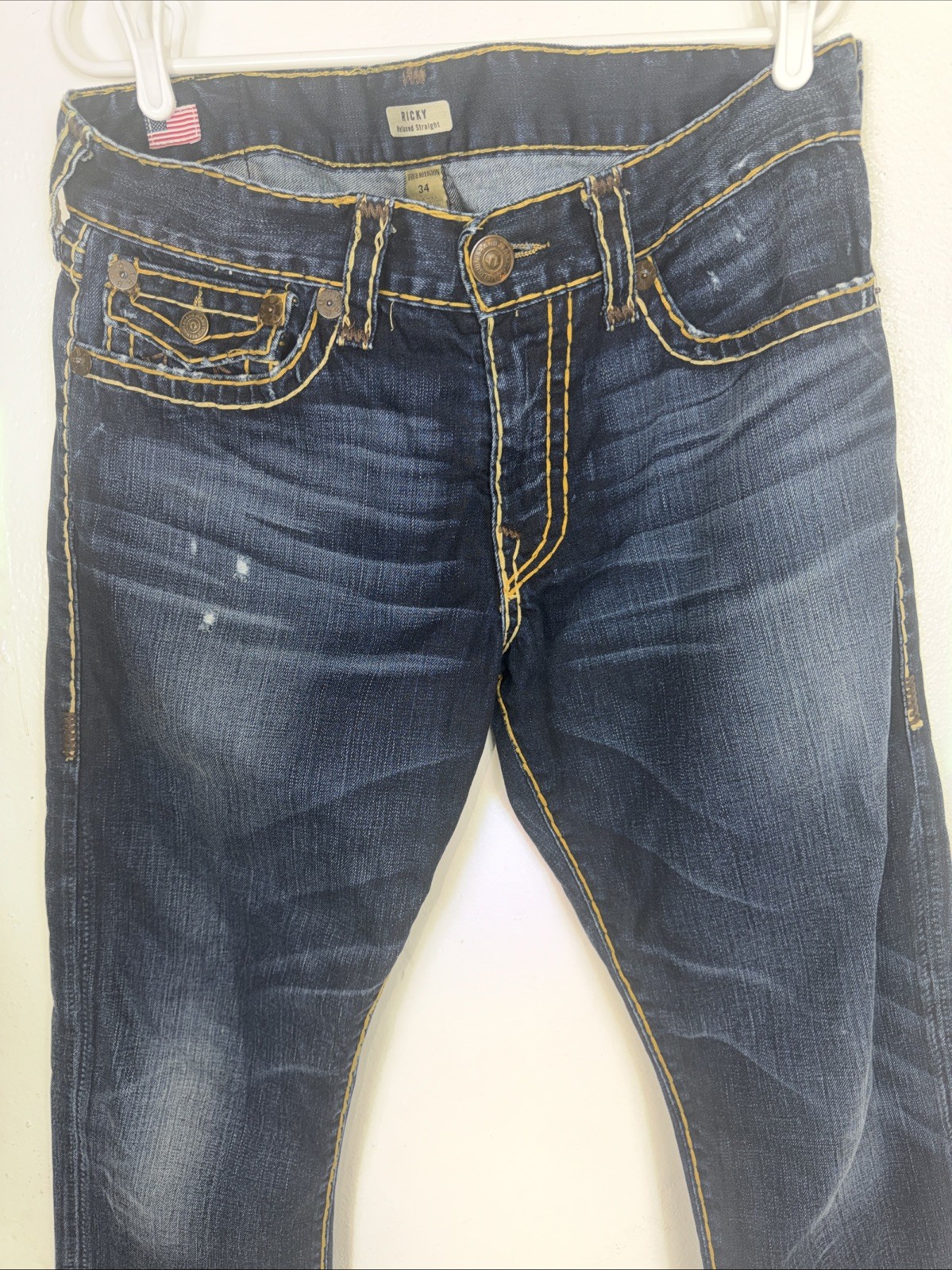Men’s True Religion Ricky Relaxed Straight Denim Blue Jeans Men’s Size 34×32