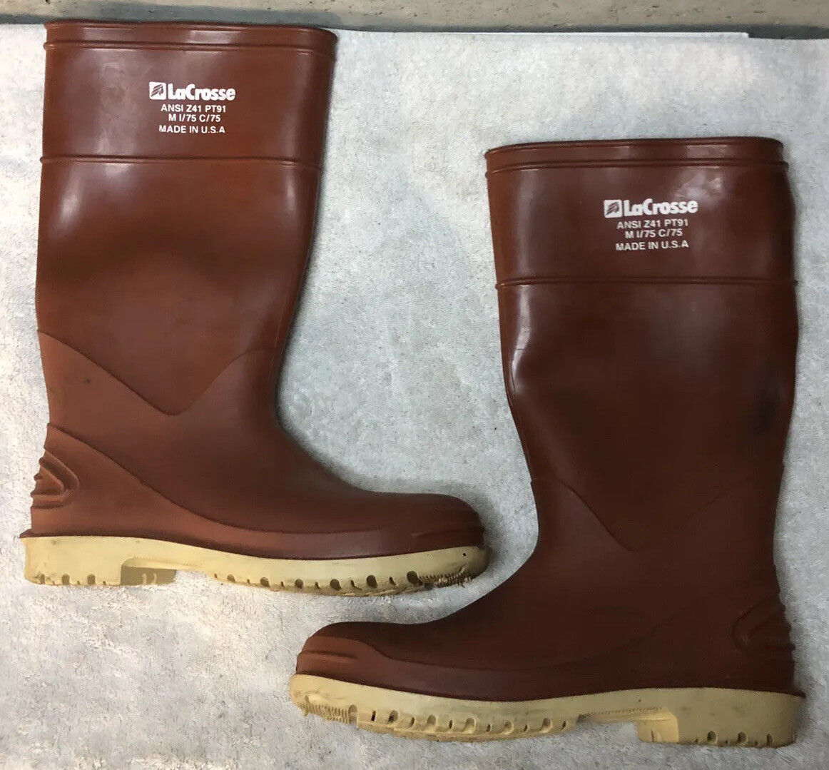 LaCrosse ANSI Z41 PT91 M I/75 C/75 Steel Toe Rubber Boots Brown Mens Size 9