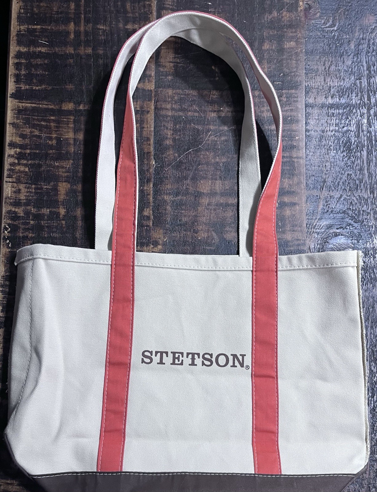Stetson Beige Brown Orange Canvas Tote Bag Logo Collecters 13.5”x17.5” NWOT