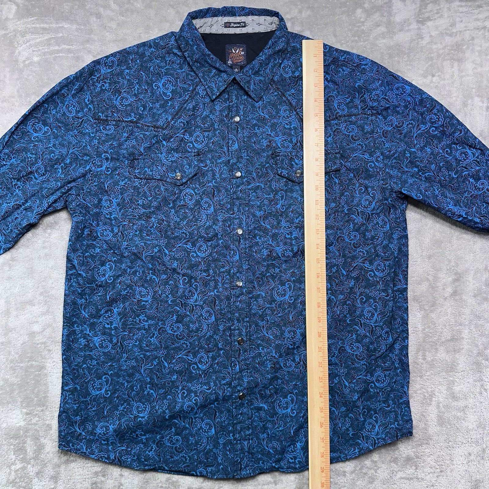 Moon Shine Spirit Satanta Paisley Western Snap Shirt Teal Blue/Black Size Large