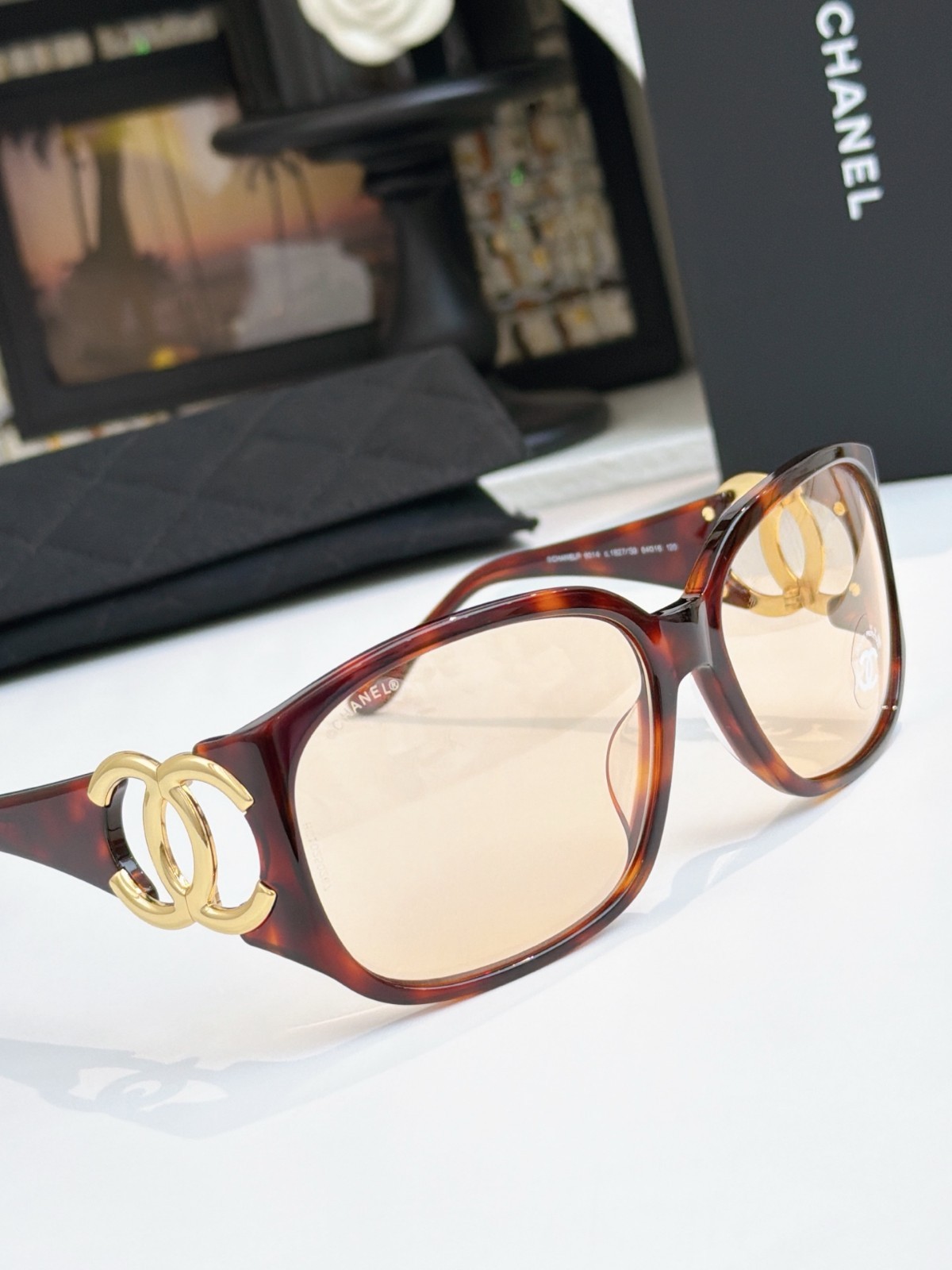 Chanel 6014 Designer Sunglasses Women Vintage Tortoise Frame CC Mark Luxury