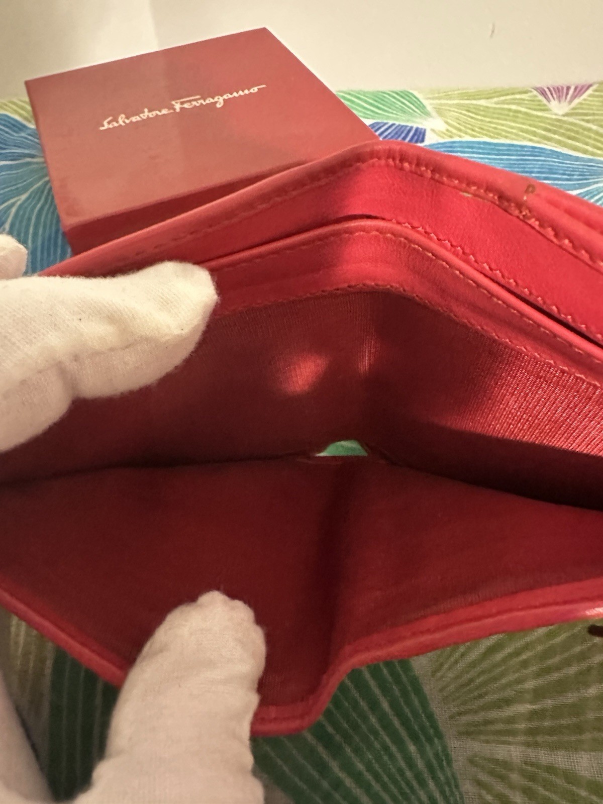 Salvatore Ferragamo Women’s Bifold Wallet, Red Solid, Studded Logo, Gold Tone