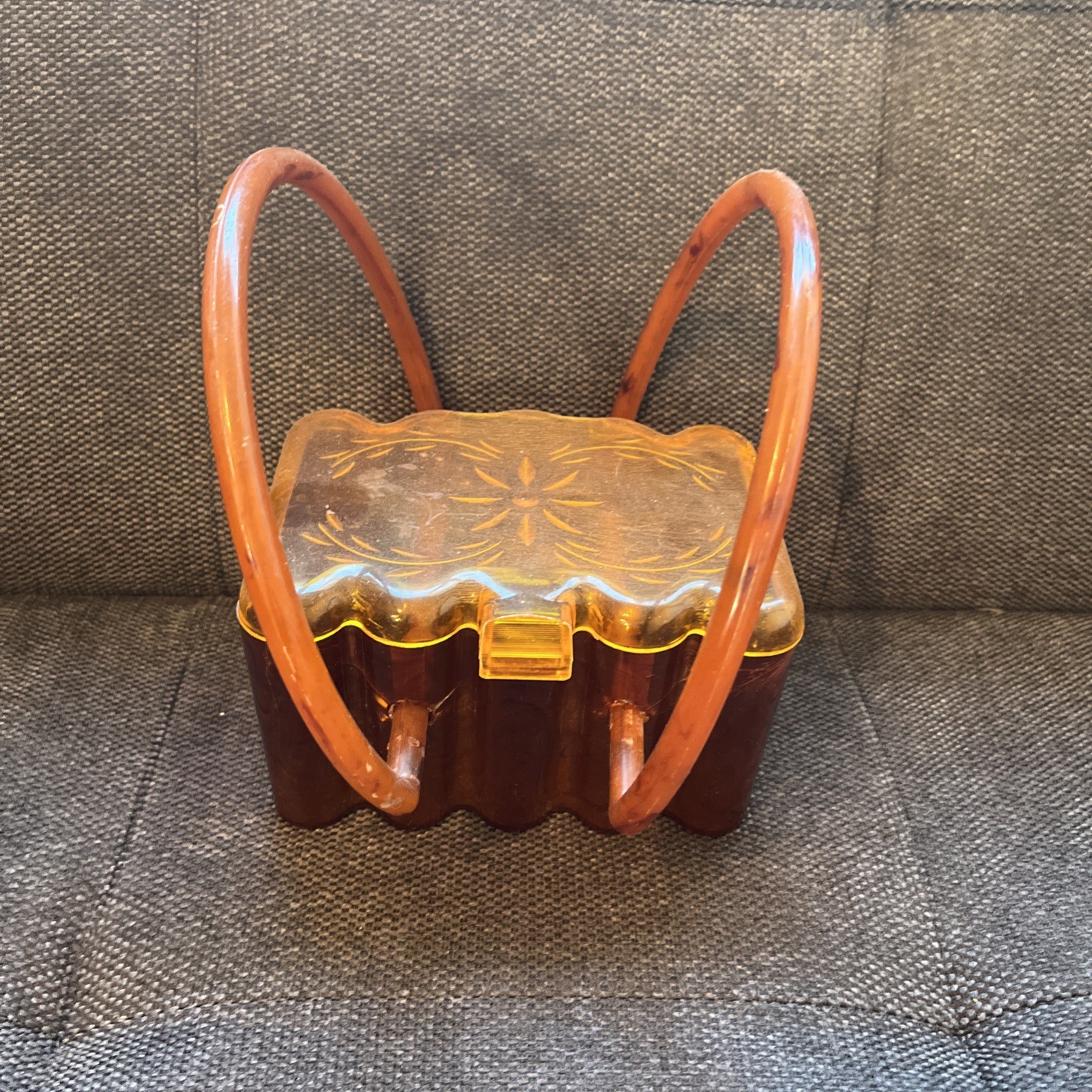1950s Theresa Bag Lucite Transparent Amber Box Purse Tortoise Shell