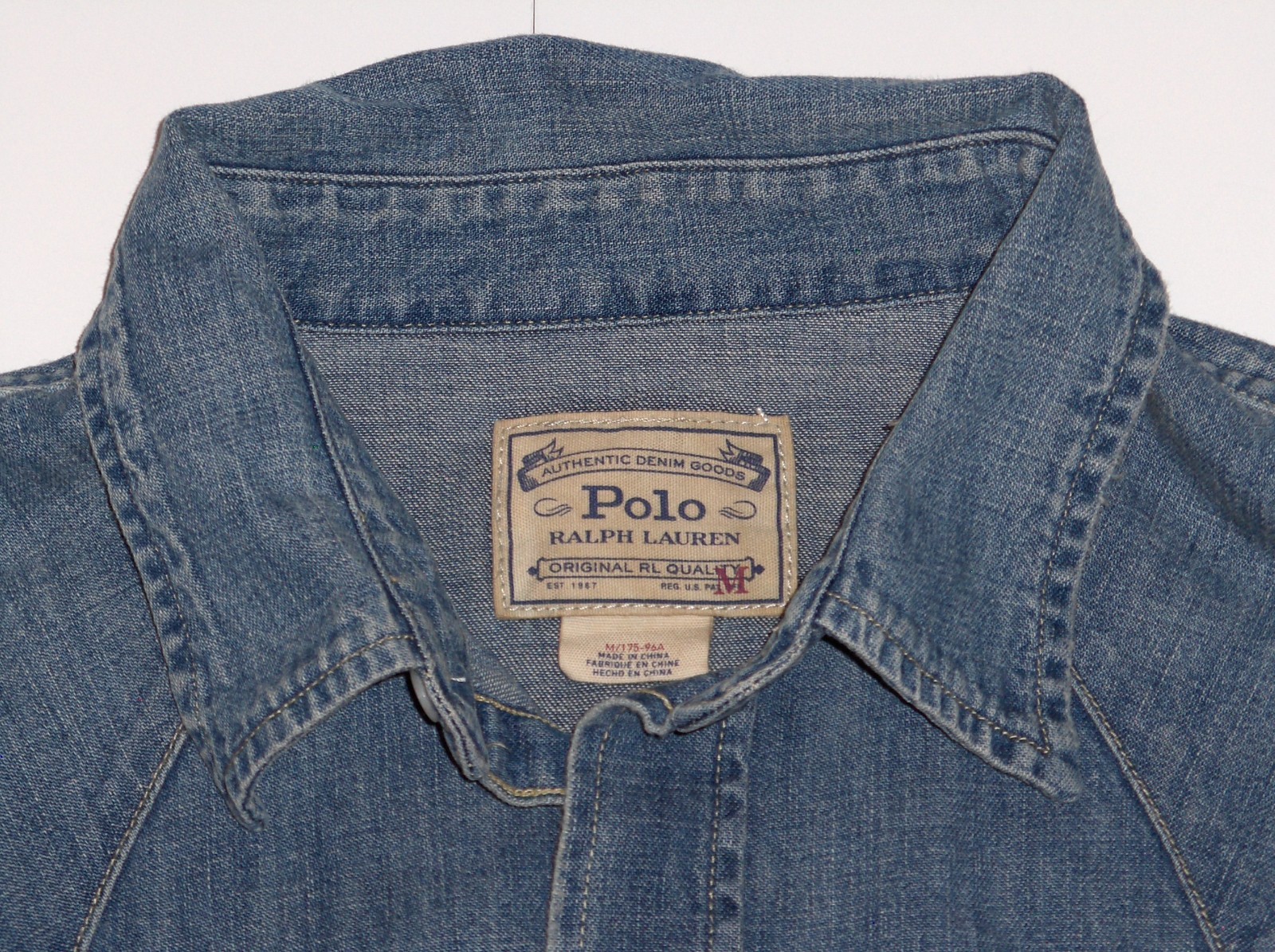 POLO RALPH LAUREN Men’s Long Sleeve Classic Fit Denim Western Snap Shirt, BLUE