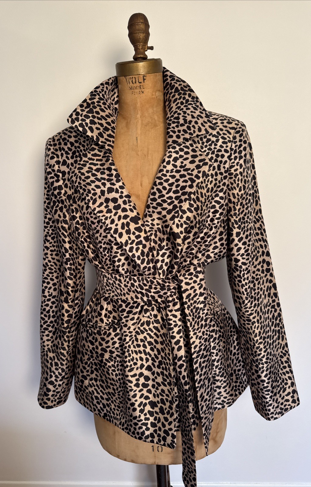 Vintage Y2K Le Suit Leopard Jacket Waist Tie Sash Belt L Classic Capsule Chic