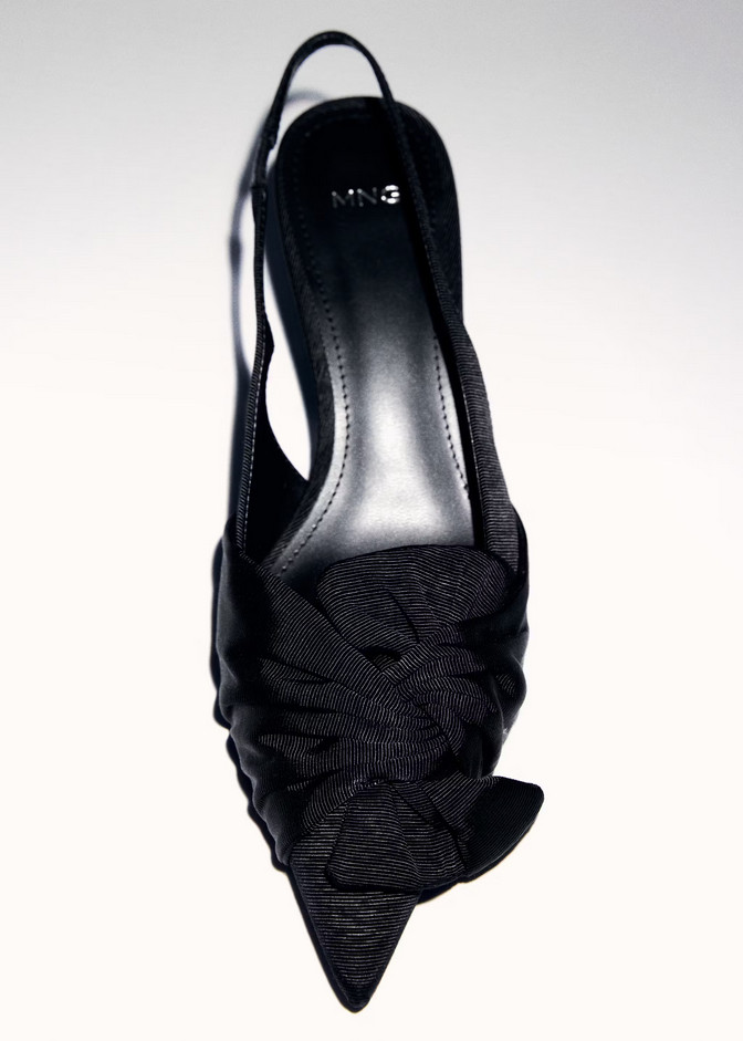NEW MANGO MNG BLACK KNOT KITTEN HEEL SLINGBACK HEELS SHOES 38 US 7.5
