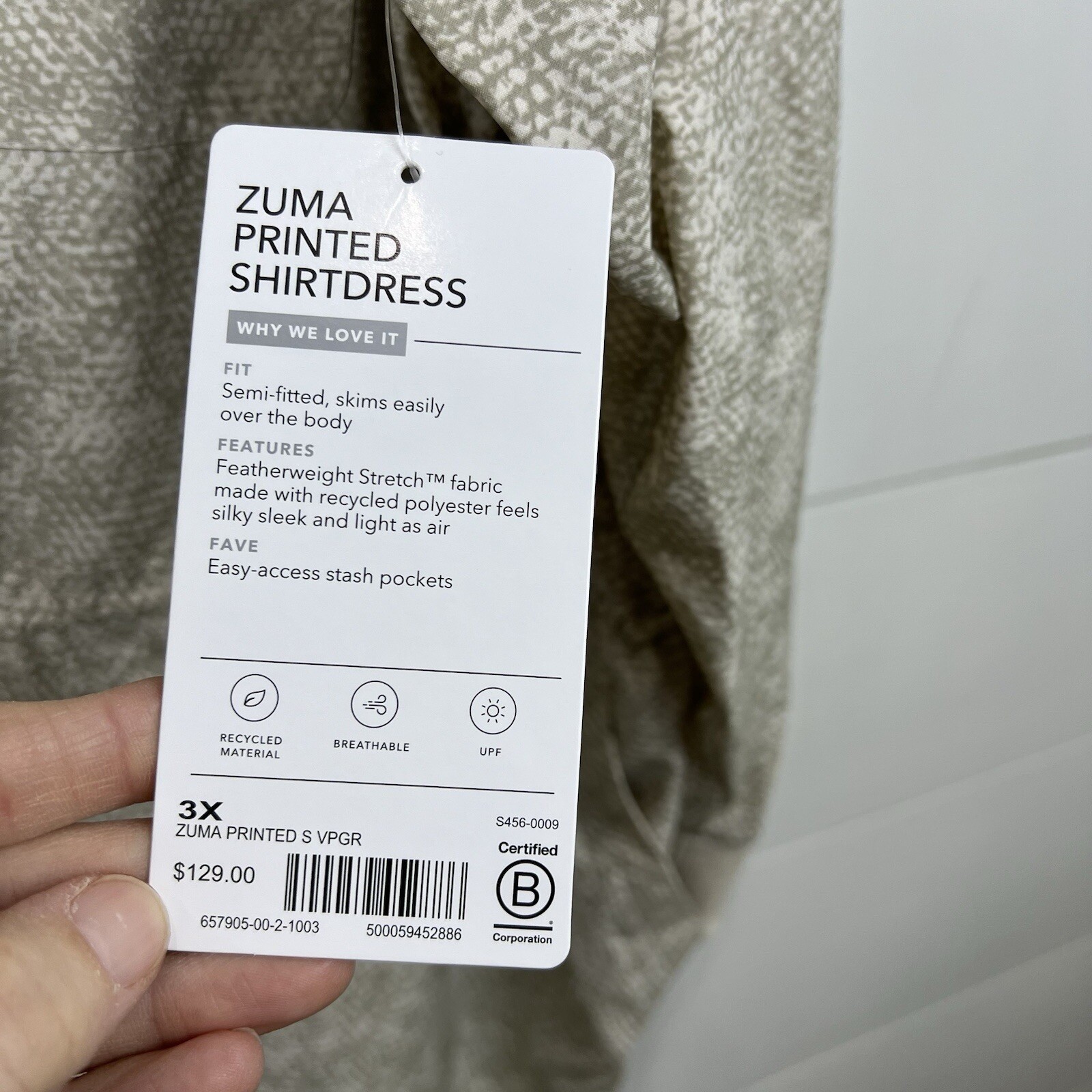 NWT Athleta Zuma Printed Shirtdress Women 3X Grey Featherweight Stretch UPF