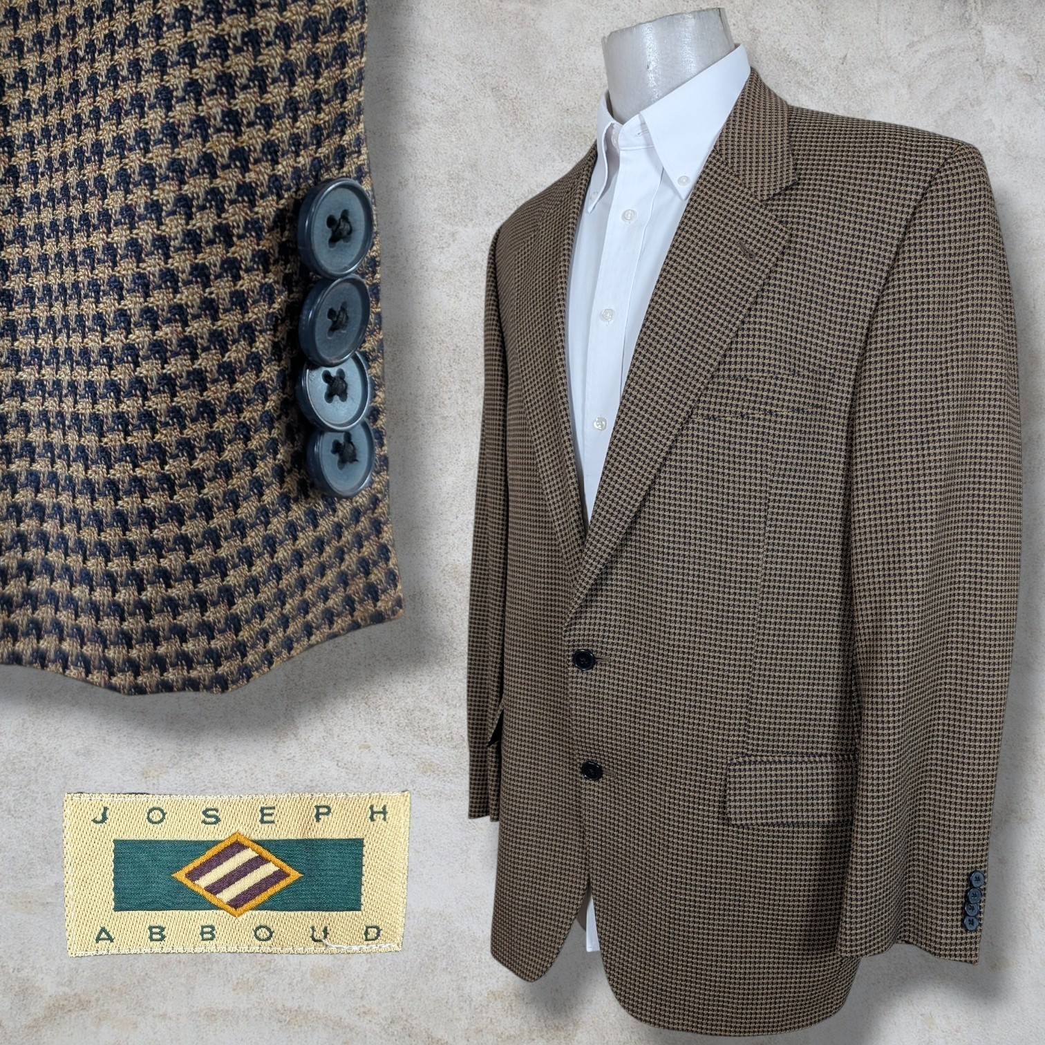 Joseph Abboud Sport Coat Blazer Mens 44L Gold Black Tweed Union Made