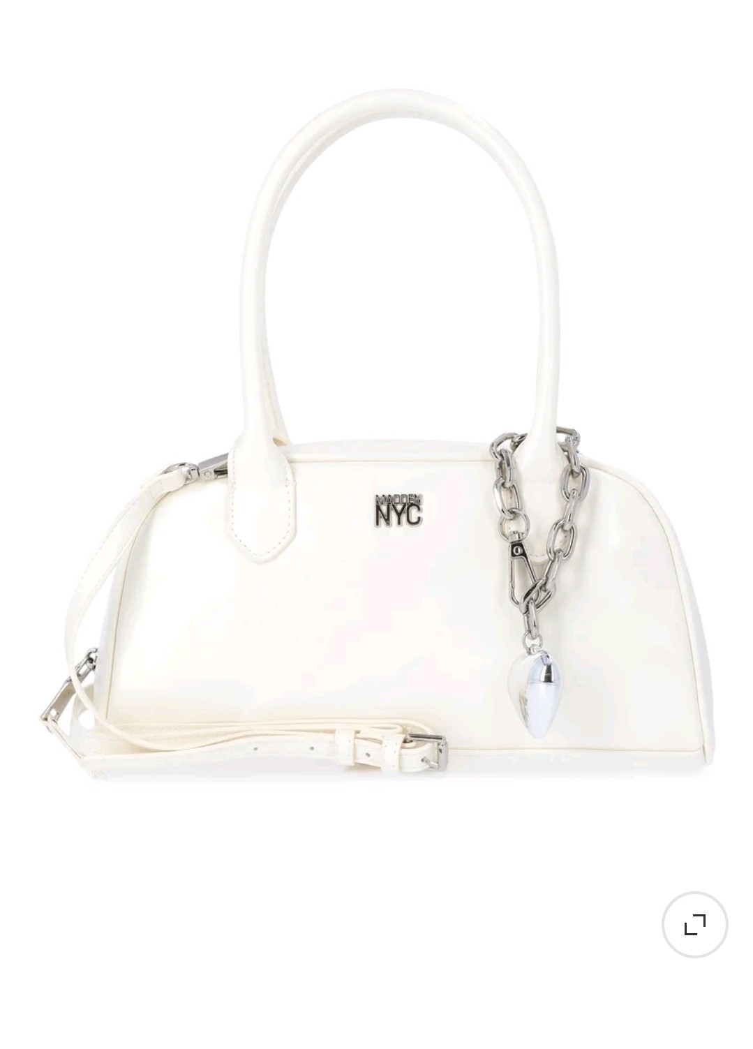 Madden Nyc Women’s White Satchel Top Handle Zip Chain Logo Detachable Strap