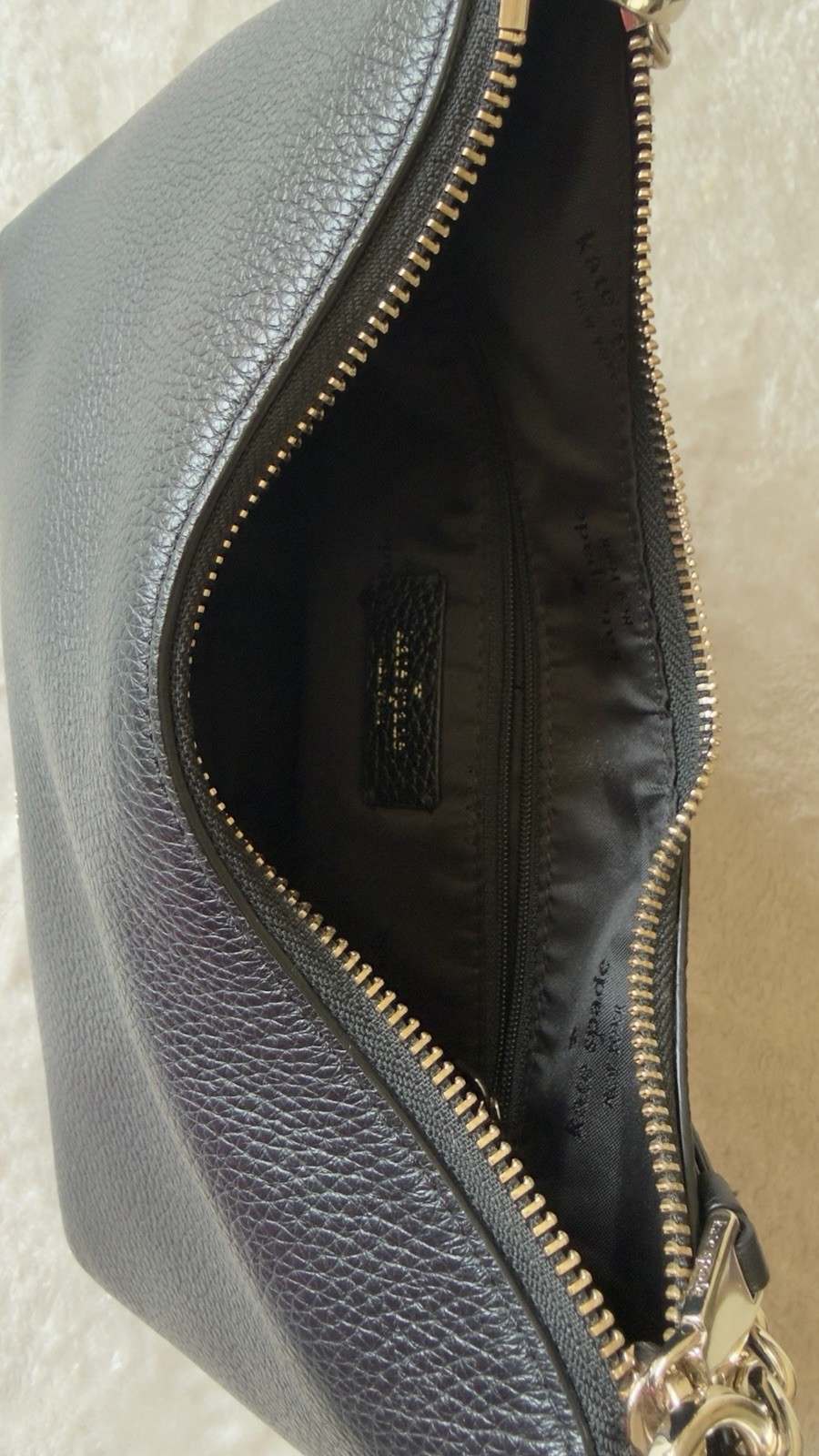 kate spade new york Black Crescent Shoulder Bag Zip Closure Silver Chain Strap