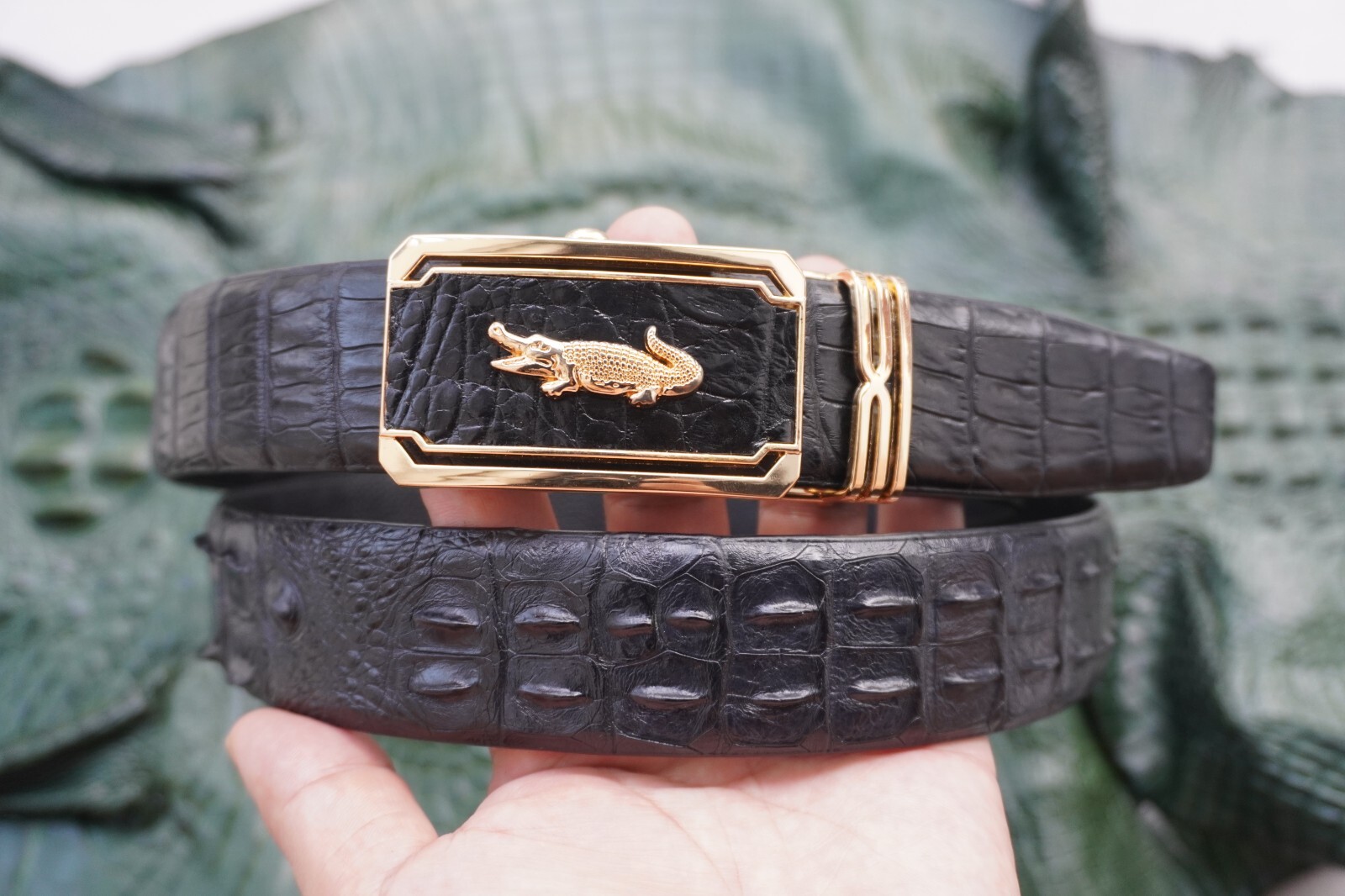 US Warehouse Black Genuine CROCODILE Hornback Belt Skin Leather Men’s – W 1.3 in