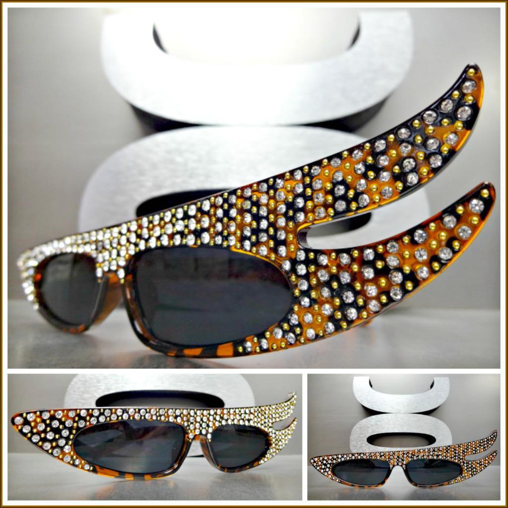 Unique Funky RETRO Style SUN GLASSES Tortoise Frame Bling Crystals Rhinestones
