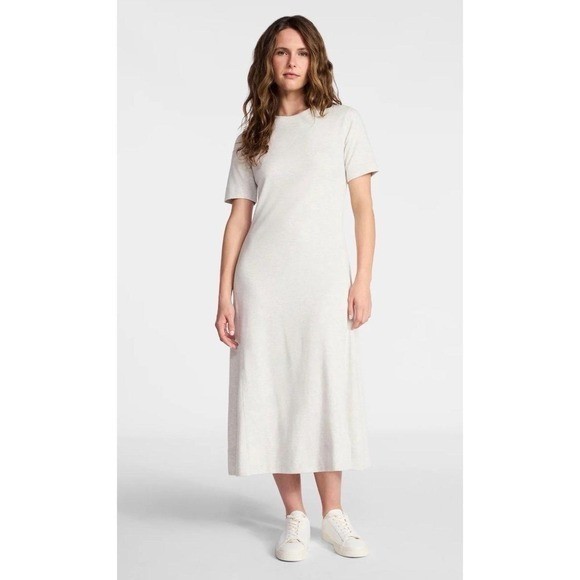 Women’s Seamed Cotton Midi Dress, Size XXL summer boho preppy chic trendy grey