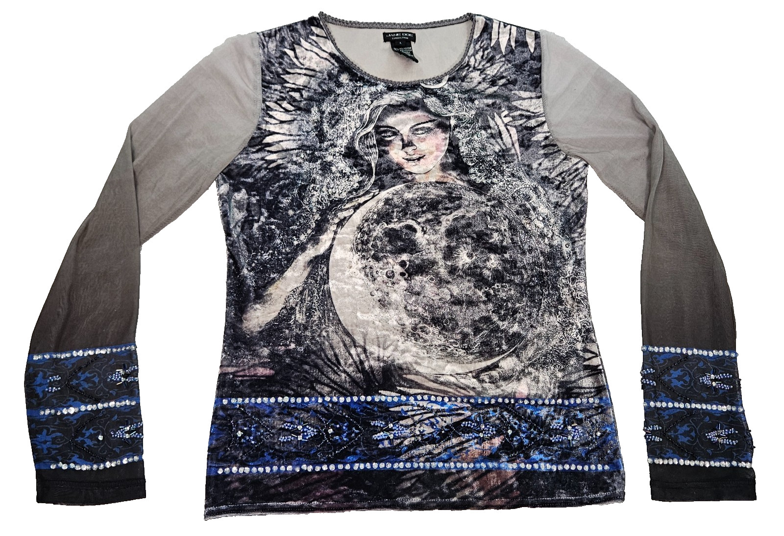 Y2k Vintage Jane Doe Collection Top Large Velvet Long Slv Whimsigoth Celestial