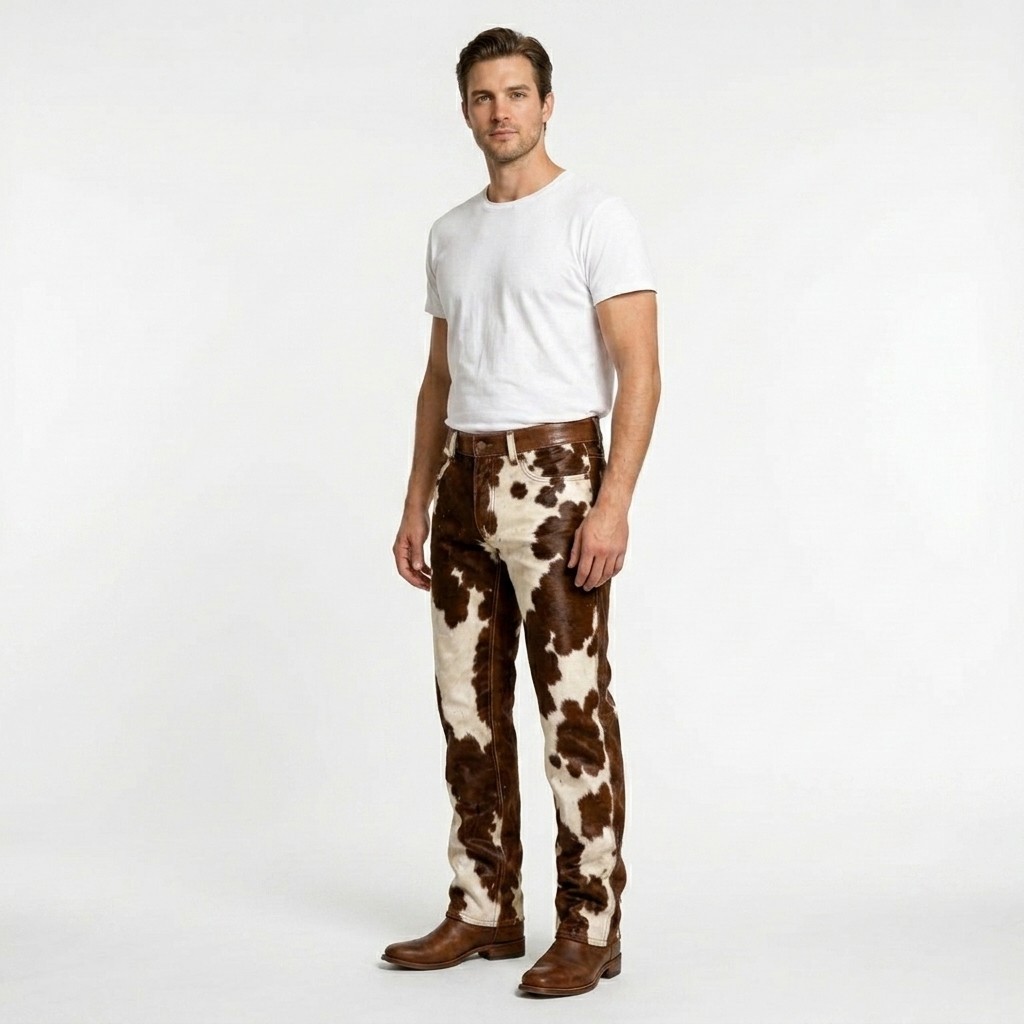 Men’s Genuine Hair-On Cowhide Pants – Western Style Leather Wear