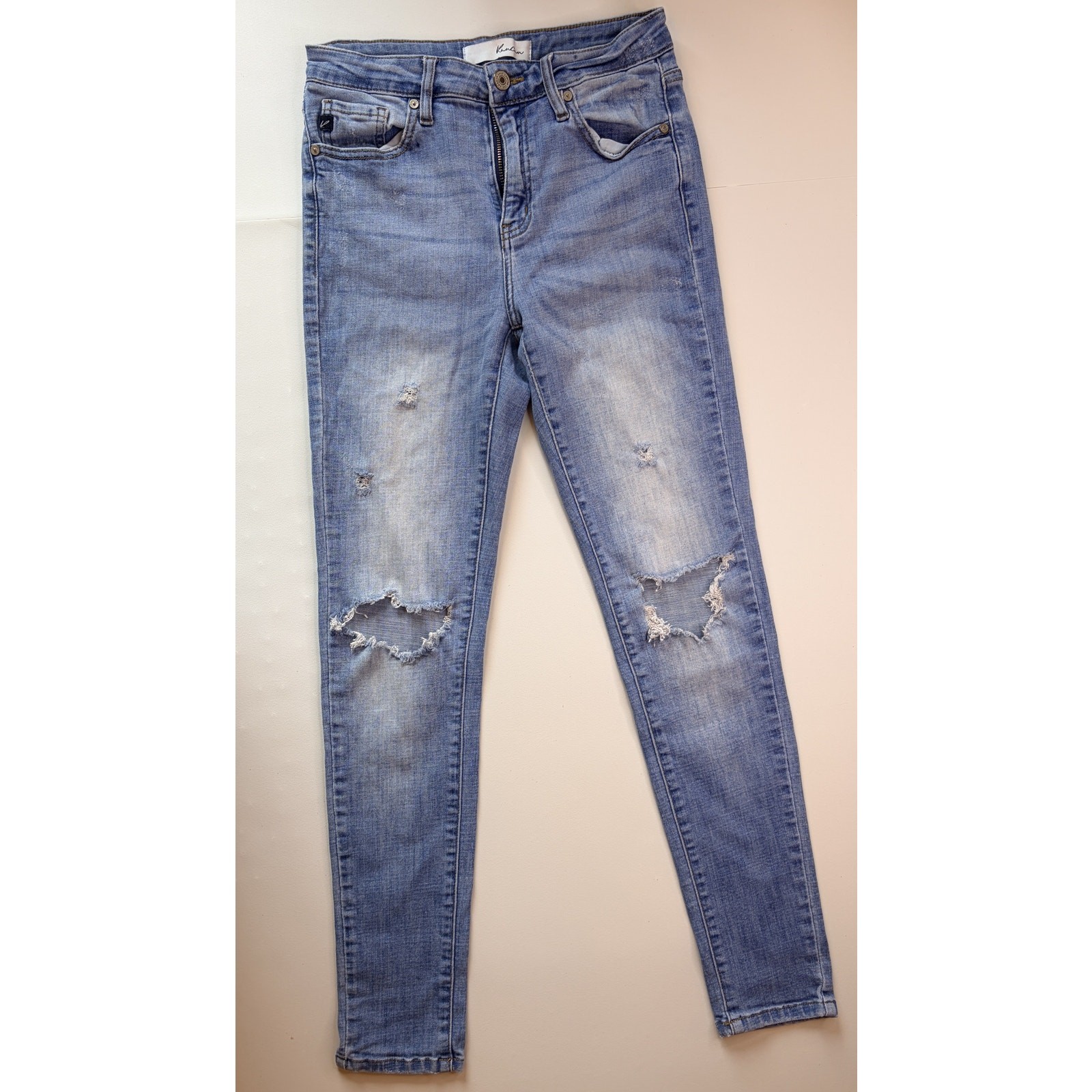 KanCan Women’s Distressed Skinny Jeans Size 5/26 Light Blue Wash Ripped
