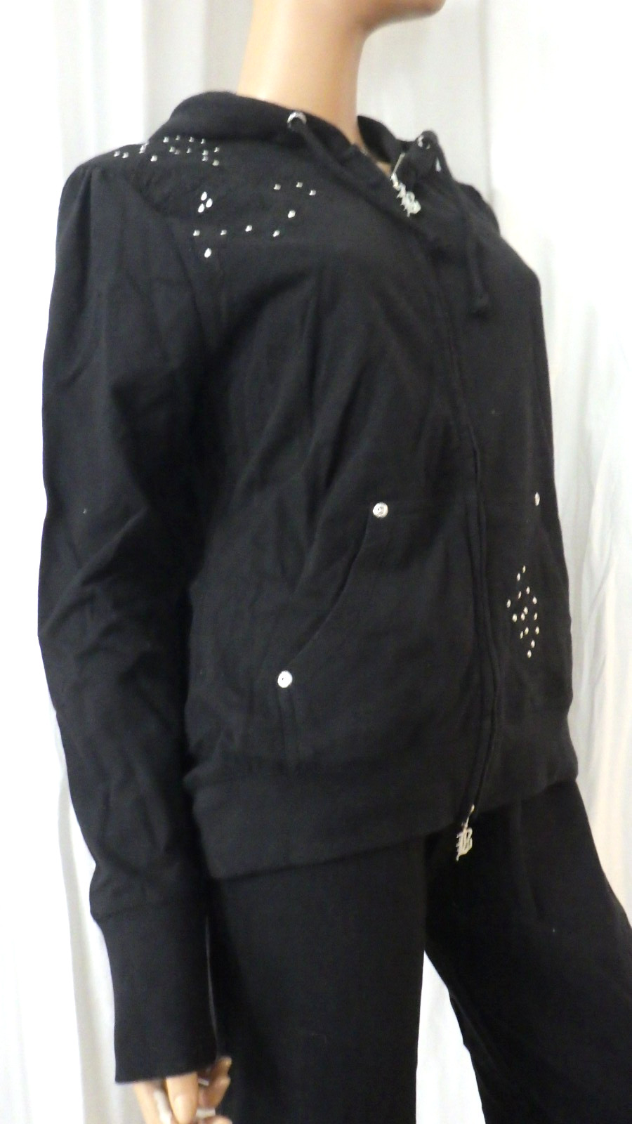 NWT BCBG sz LARGE (Bust38-40) BLK ON BLK APPLIQUE 100% COTTON 2 PIECE TRACKSUIT