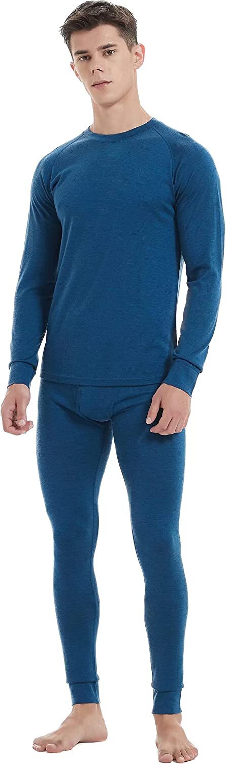 Men 100% Merino Wool Base layer Set Winter Underwear Bottom Long Sleeve Top Gift