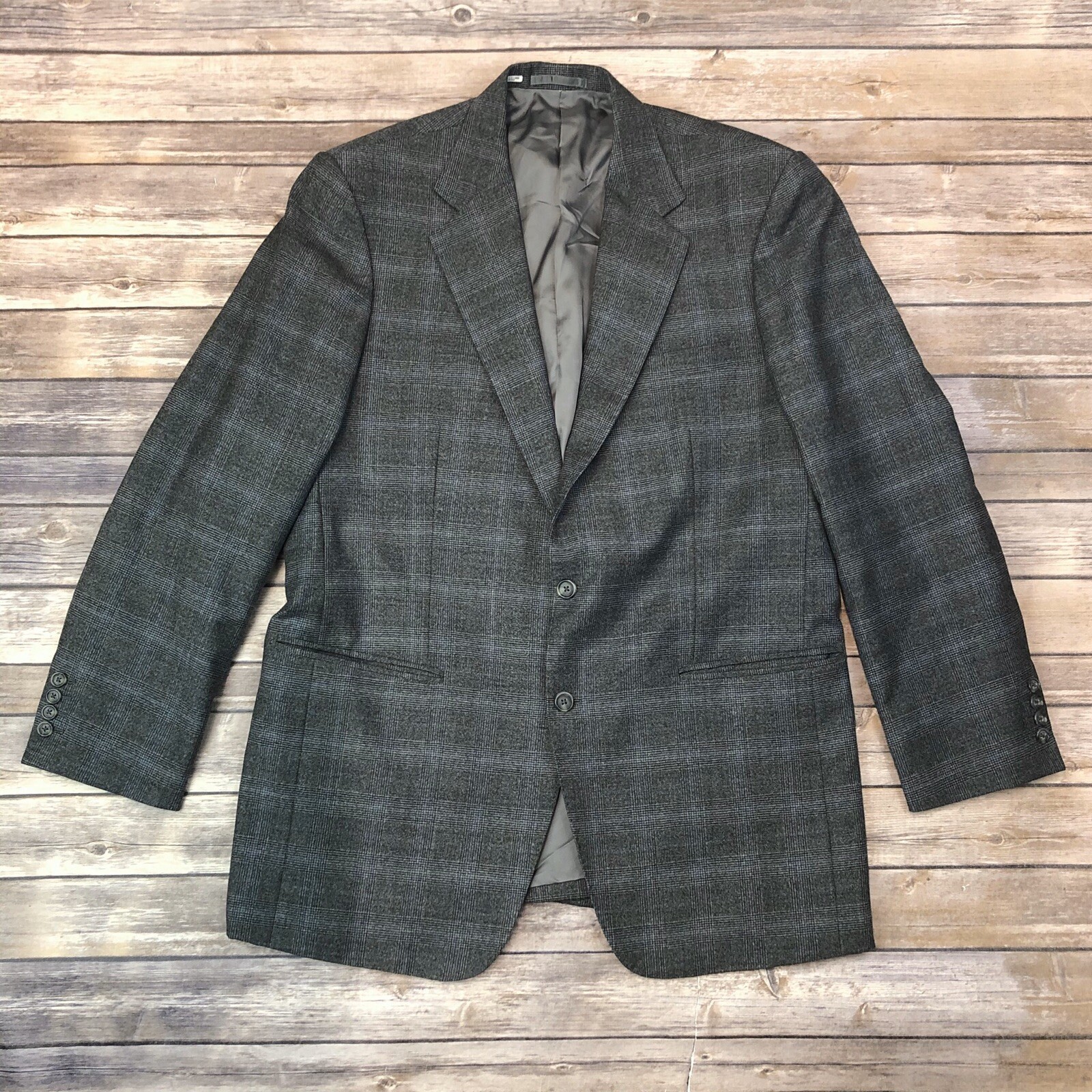 Vintage Mens 42 NobleHouse Gray Plaid Wool Custom Tailored Bespoke Blazer Jacket