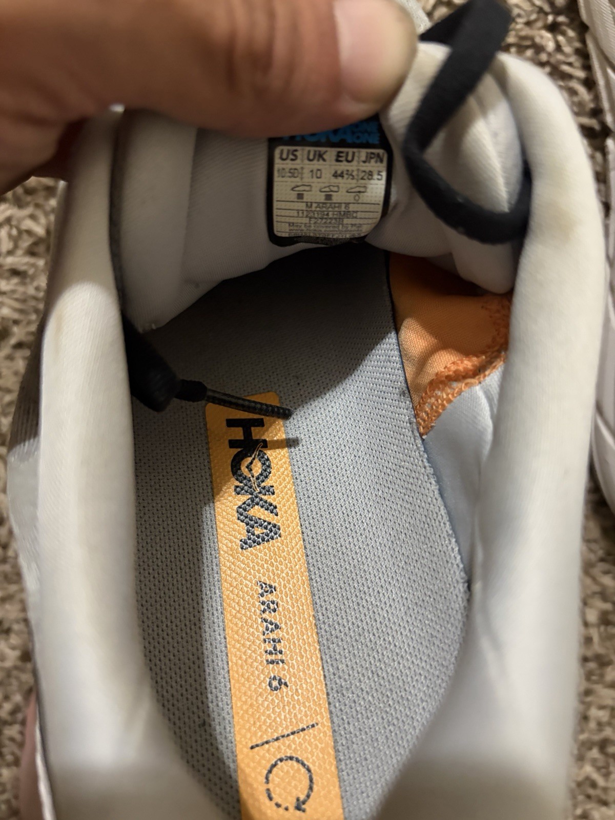HOKA Arahi 6 Men’s Low Top Lace-Up Athletic Sneakers White/Gray Black Orange