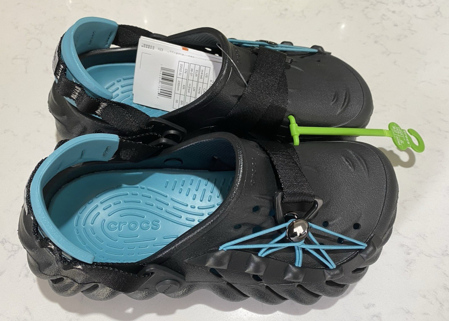 CROCS Limited Edition Echo Lockdown Mens Bungee Cord Black Blue Clogs