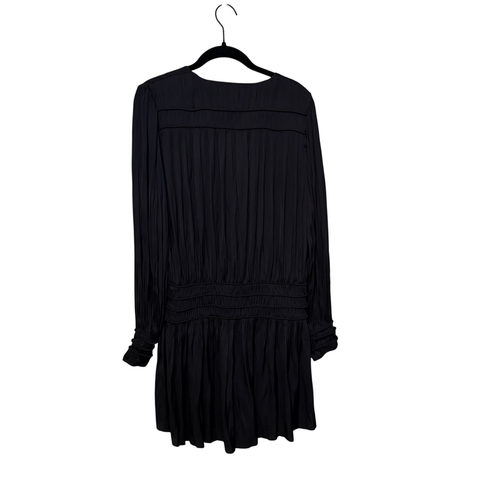 FRAME Black Pleated Long Sleeve V Neck Mini Dress Size Small