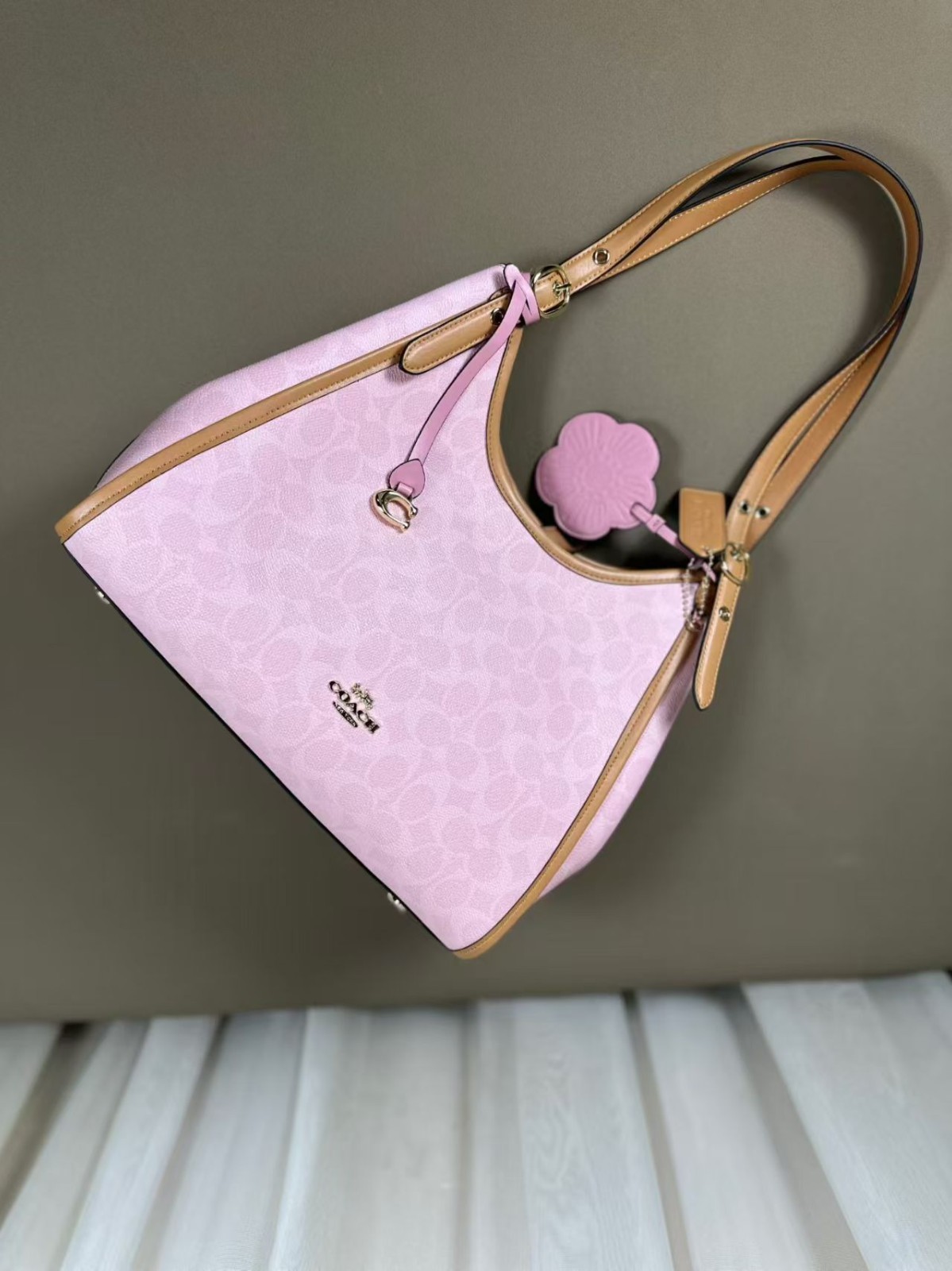 NWT Coach CEL13 Erin Shoulder Bag In Signature Canvas With Charms Powder Pink