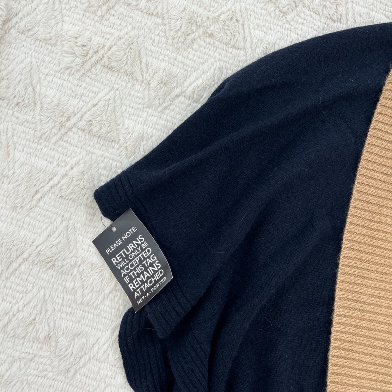 Madeleine Thompson cashmere blend navy and camel Narvi poncho sweater NWT