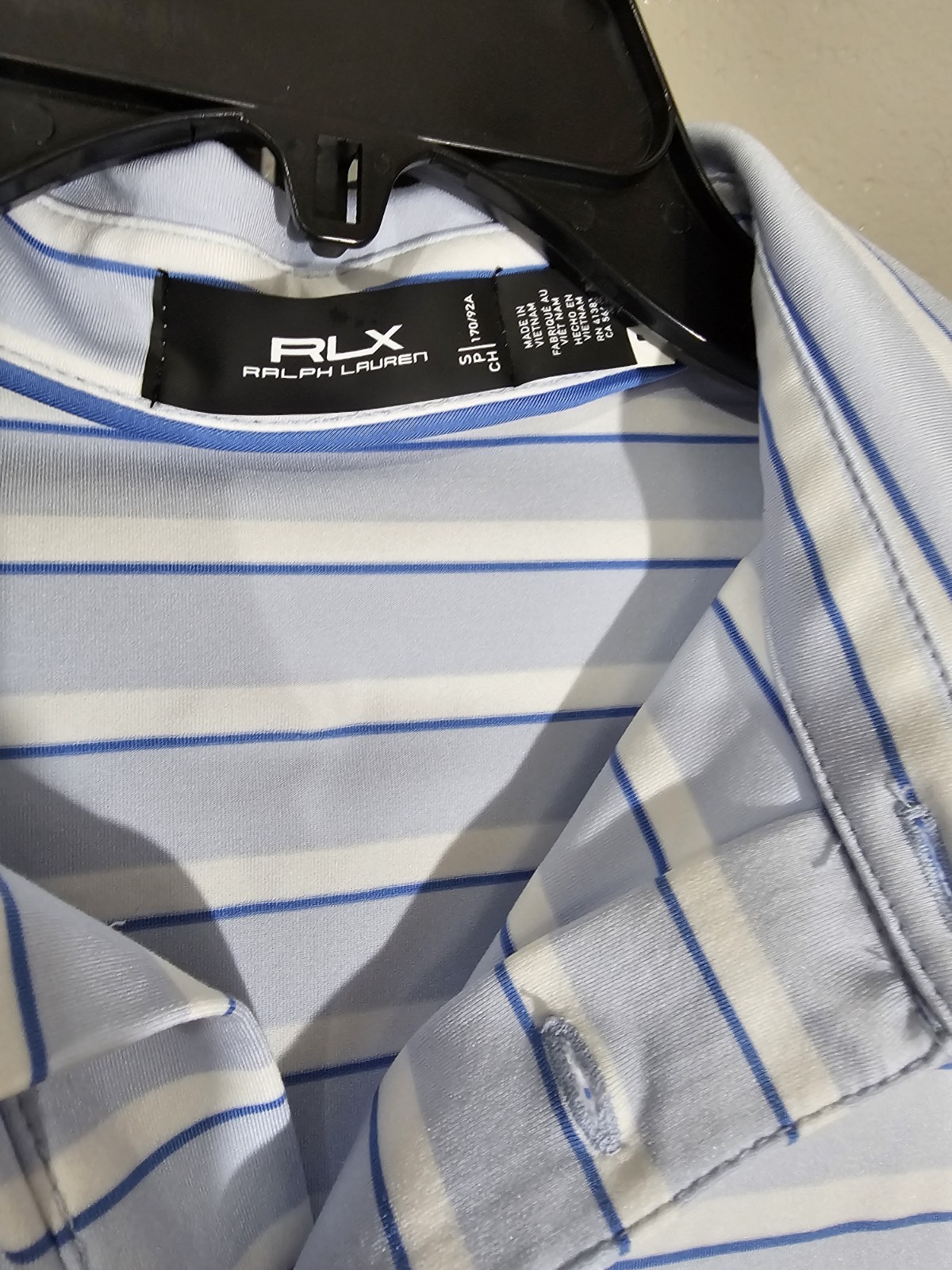 RLX Ralph Lauren Blue White Striped Polo Shirt Button Short Sleeve Men’s S