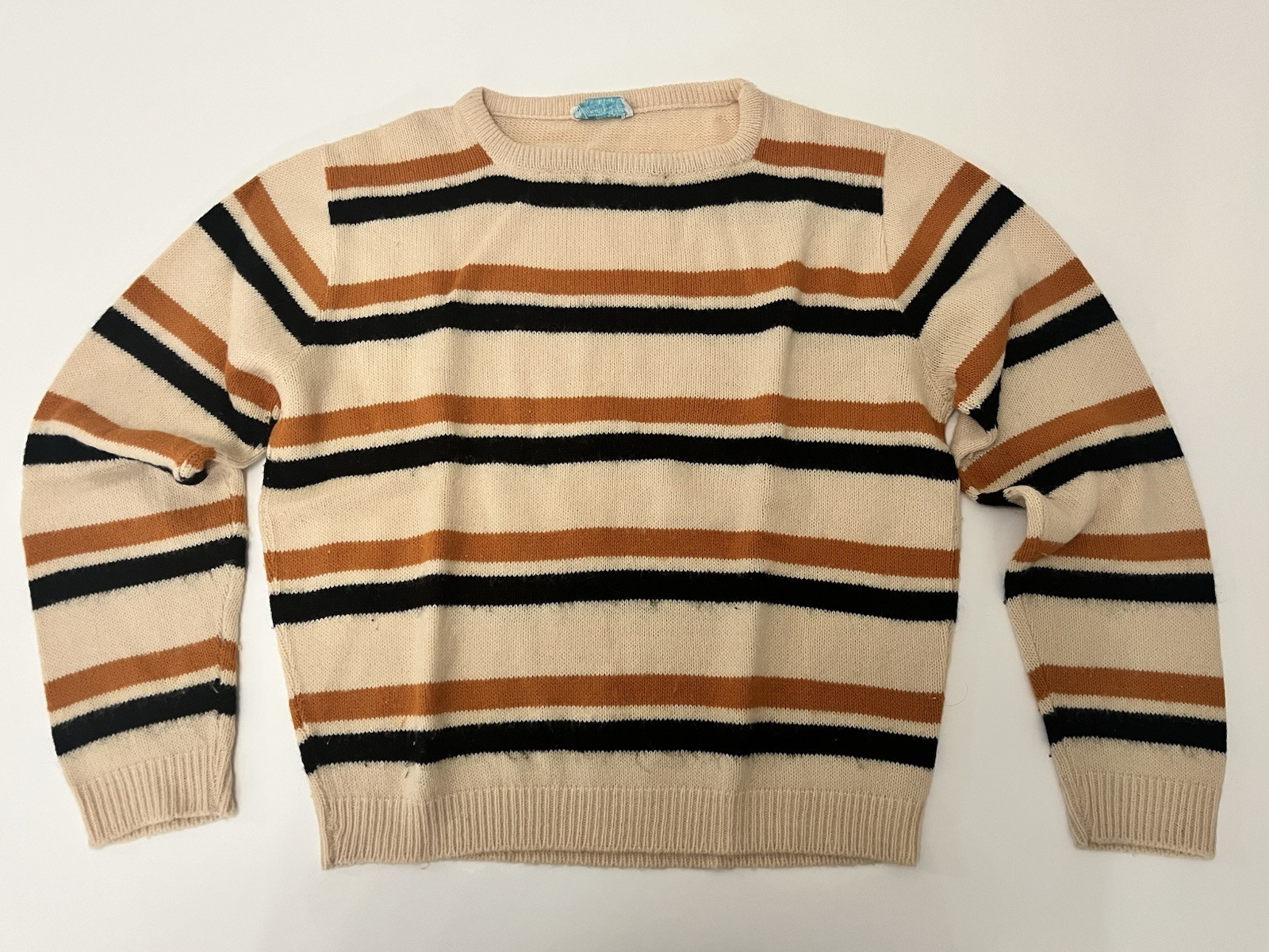 Vintage Sears Jr Bazaar 36 Tan Orange Black Striped Sweater Medium