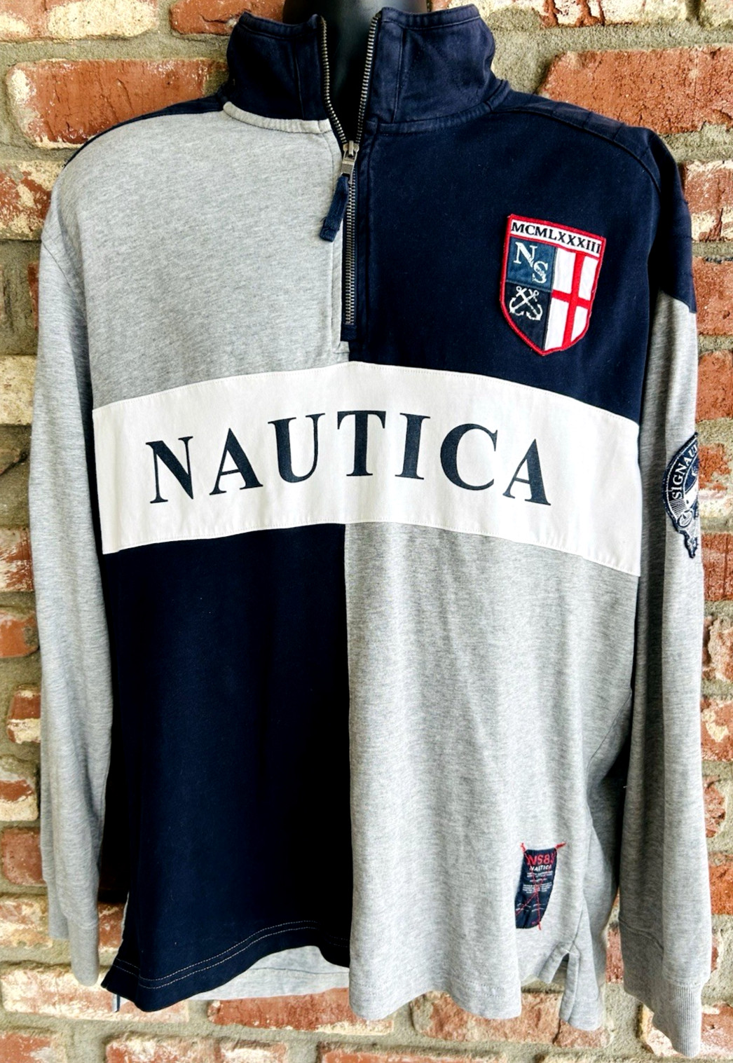 Vtg Nautica NS-83 Color-Block Fleece Pullover Zip Sweater Men’s Size XL