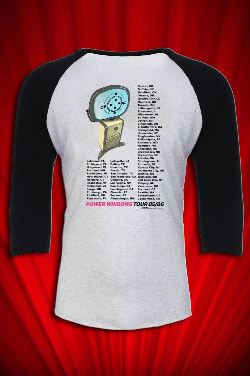 Power Windows 1985 Tour Concert Jersey FREE SHIPPING