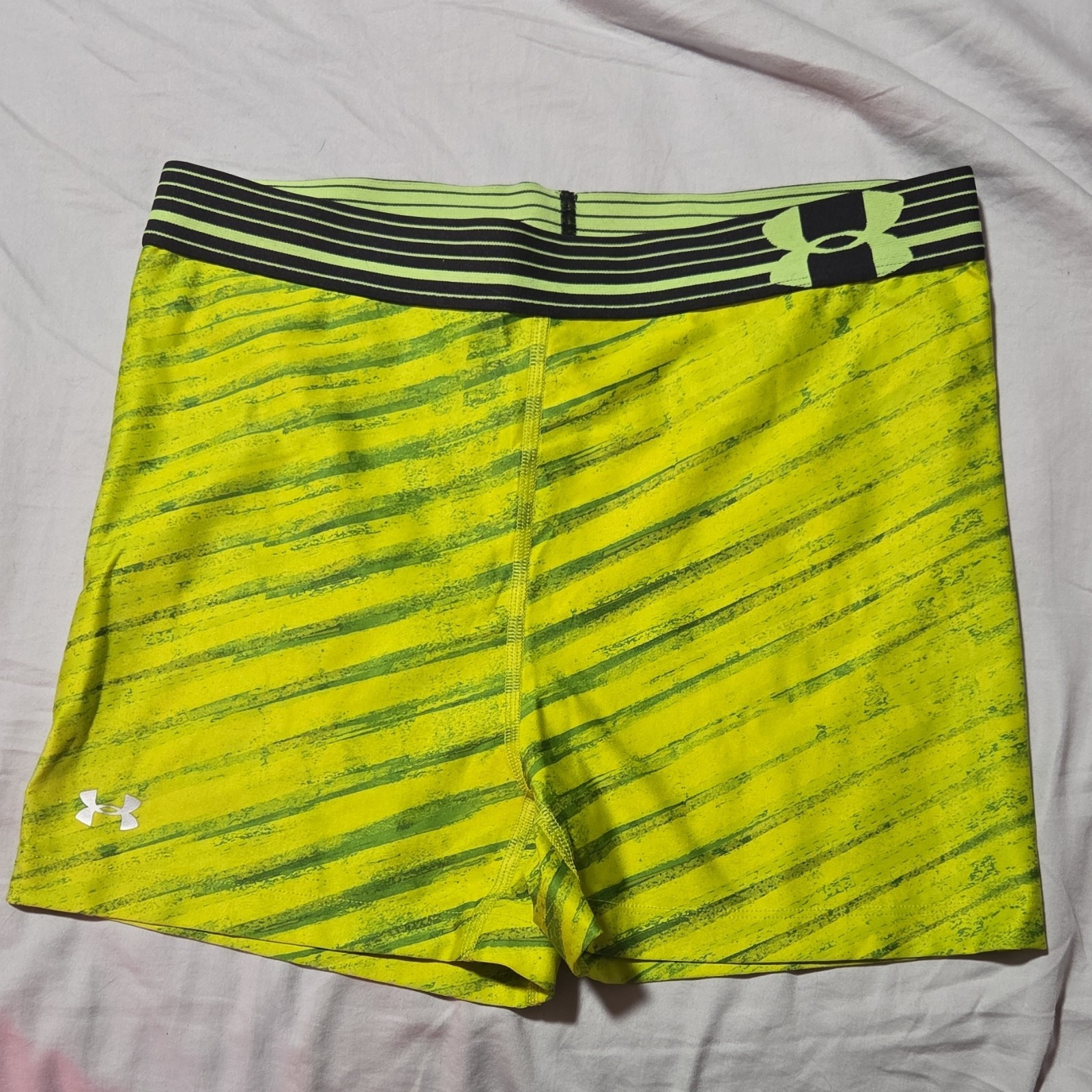 Under Armour Women’s Yellow/Black Striped Compression Shorts M Gym Training