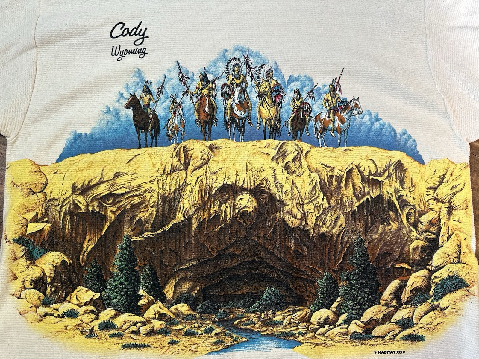 Vintage NEW Cal Cru Native American Tee Men’s XL Cody Wyoming Textures Short Slv