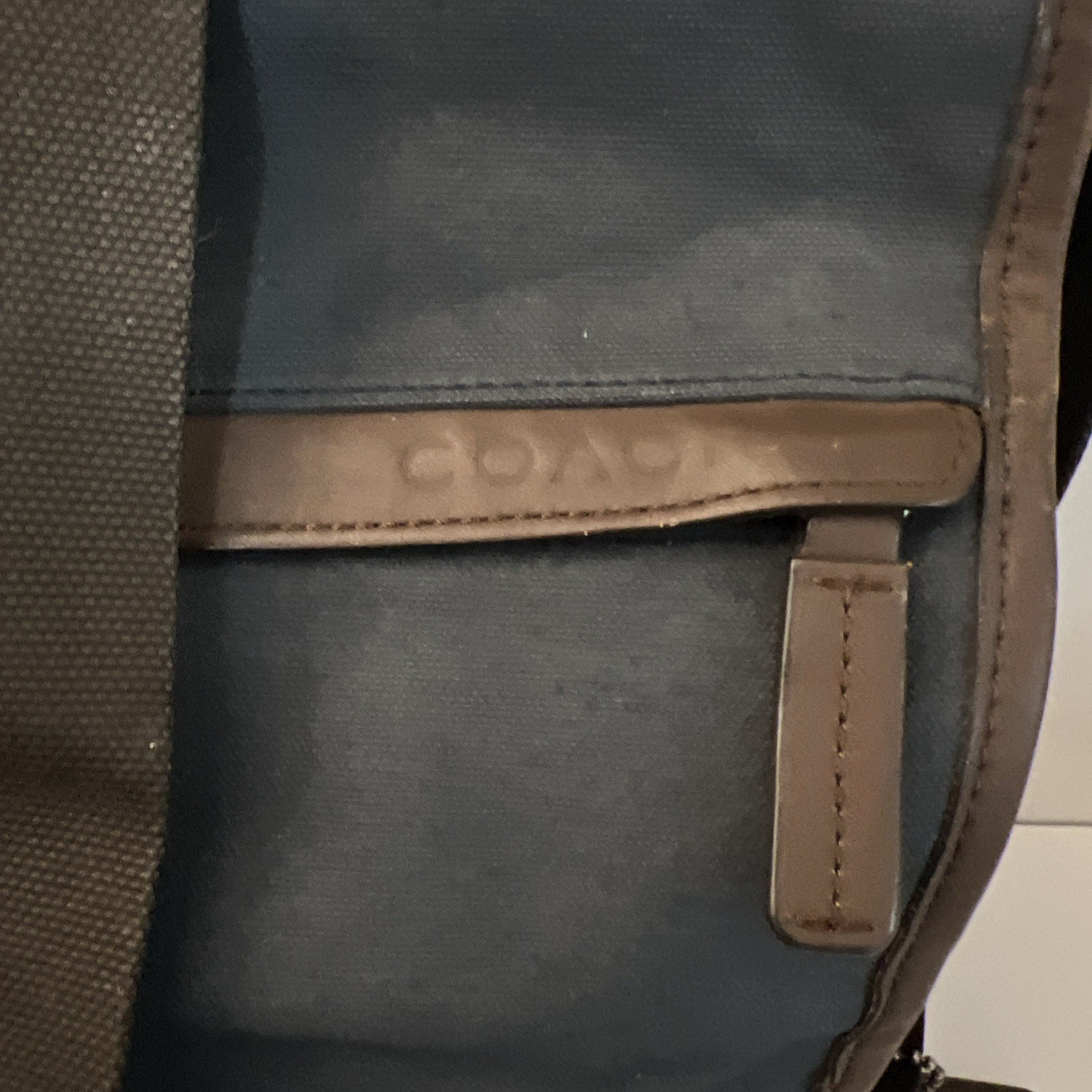 COACH Camden Messenger Bag Brown Grayish-blue Canvas Leather Trim 70829