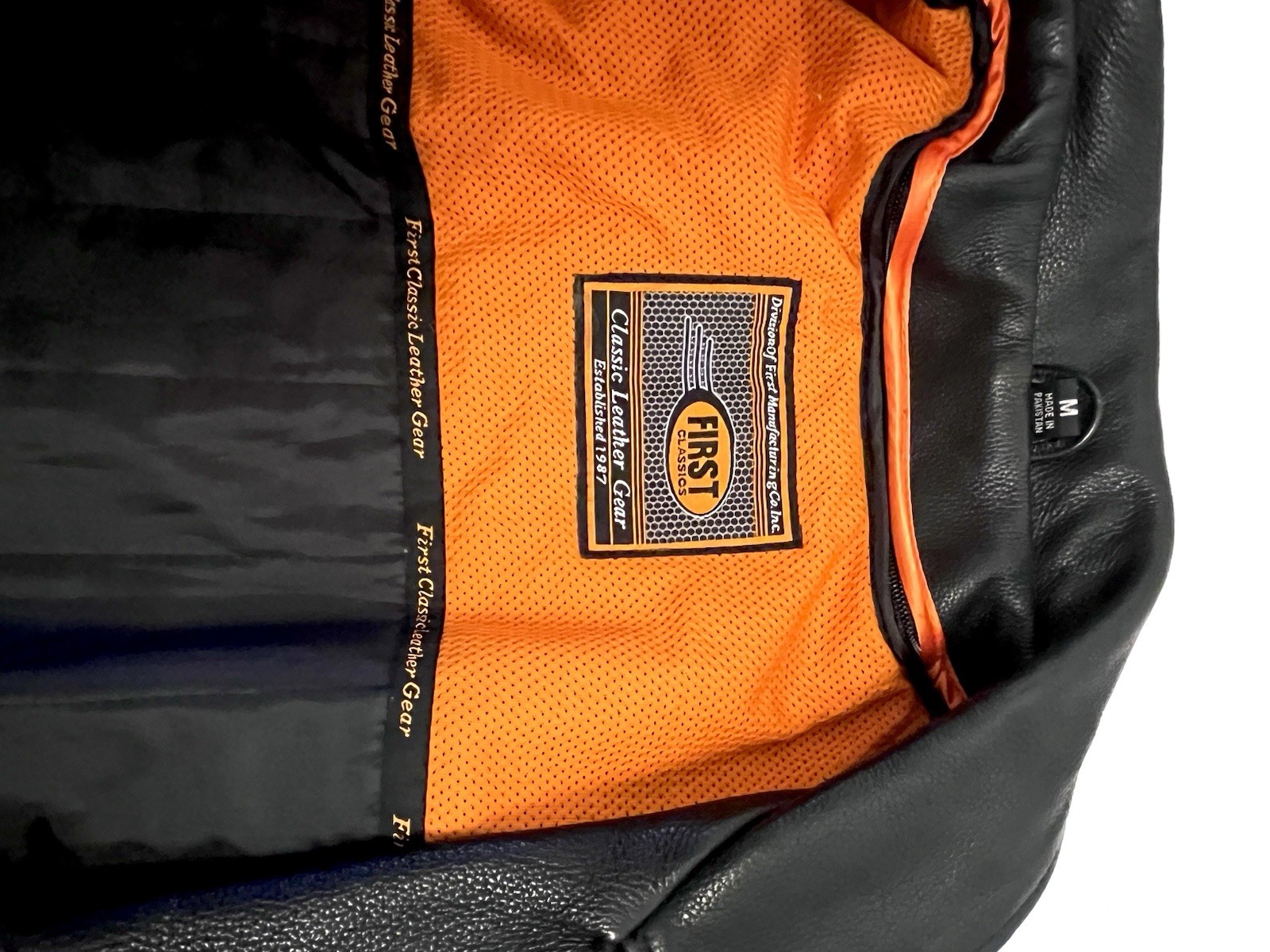 First Classics Black Biker Jacket Men’s M Zipper Logo Buckle Zip Button