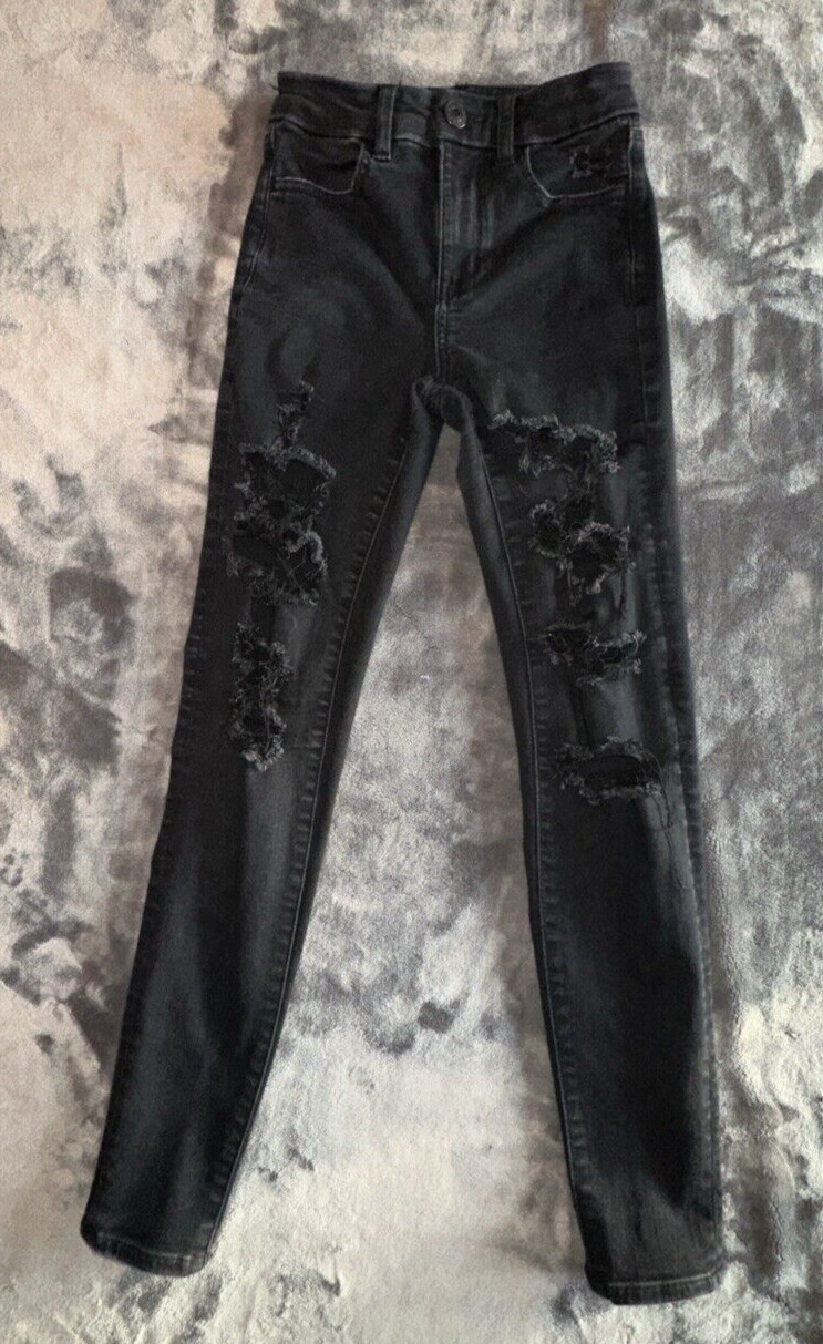 American Eagle Distressed Jegging Sz00 Short Next Level Stretch Black Jeans