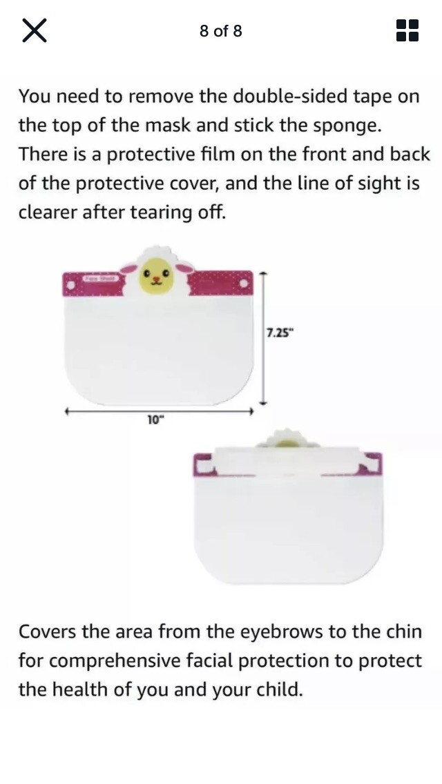 Children’s Re-usable Face Shield 6 Pack. Comes With Shields Shown