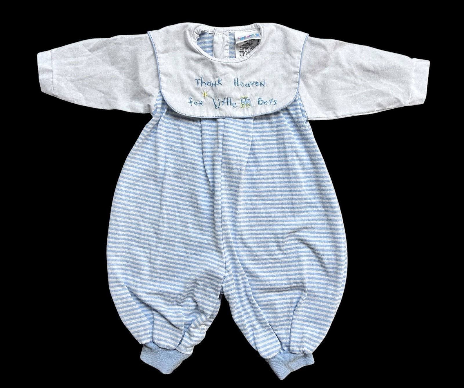 Vtg Alexis Baby Boy Long Sleeve Bubble Romper Thank Heaven Embroidered Sz 6M