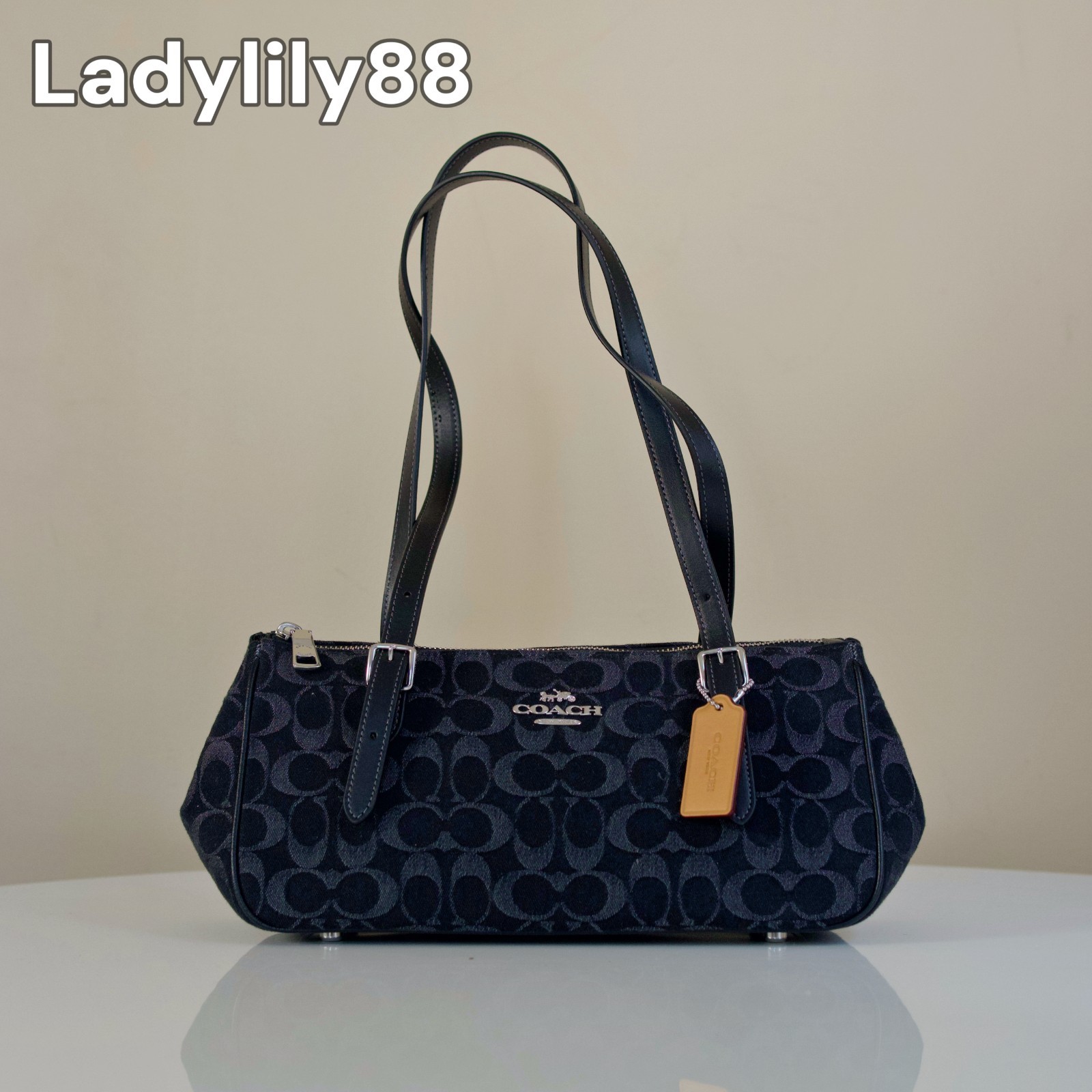 NWT Coach CDB92 Asher Shoulder Bag Signature Denim Vachetta Smooth Leather $350
