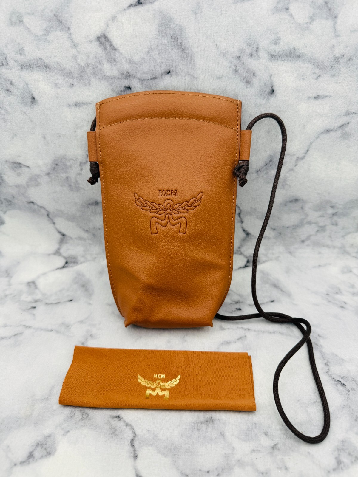 MCM Sunglasses Eyeglasses Case, Caramel Brown Soft Case, Shoulder Strap, Cloth