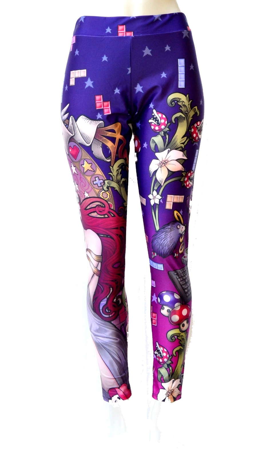 TEEFURY Tetris Mario Gamer purple pink beige women’s Leggings Sz 4XL NEW!!
