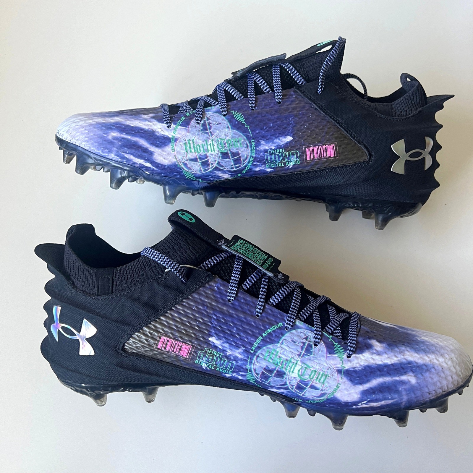 Under Armour Spotlight Clone 3.0 MC Football Cleats Blue Graphic Molded Size 14